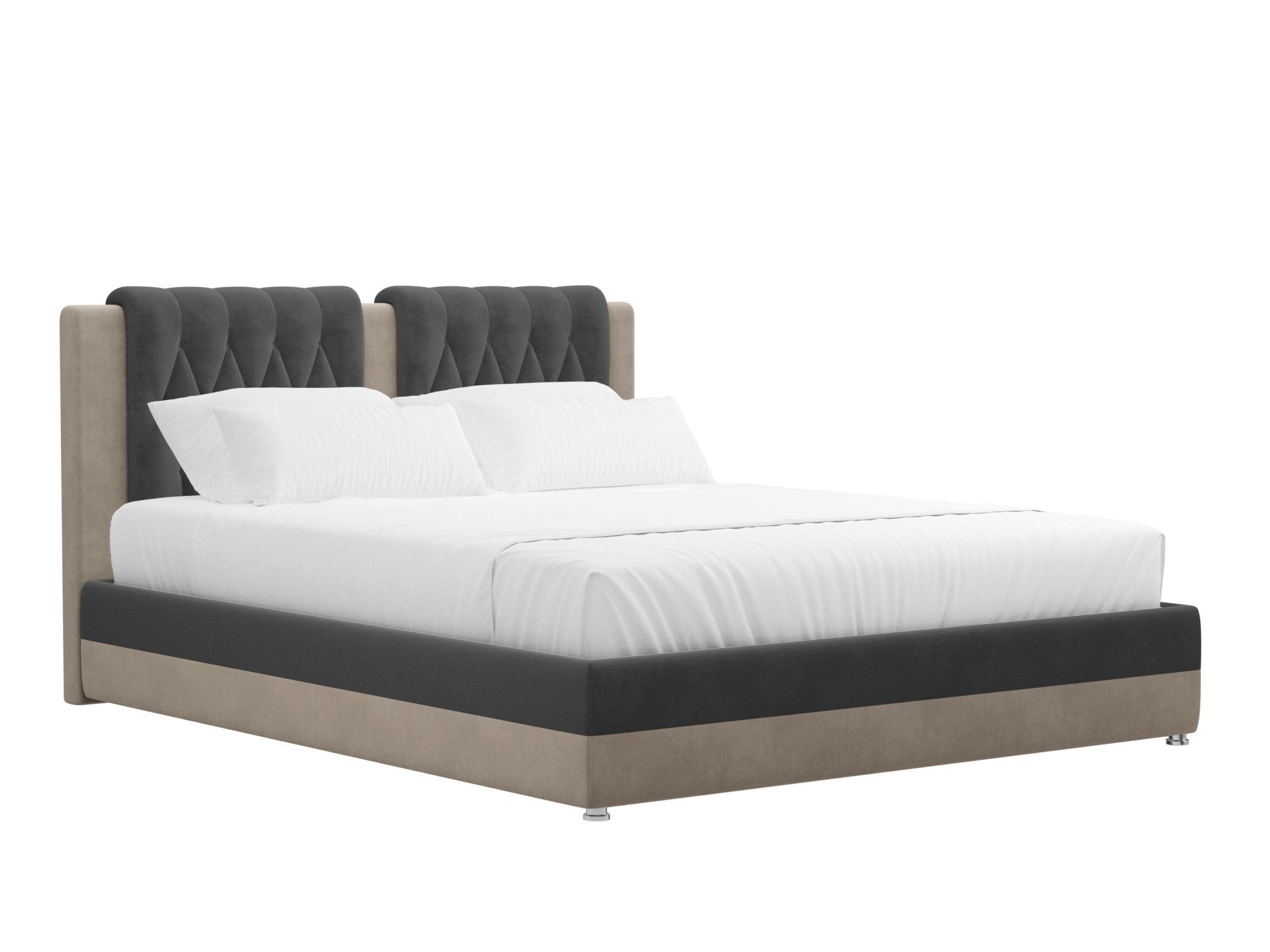 кровать камилла бежевый коричневый велюр Кровать Камилла (160x200) Серый, Бежевый, ЛДСП