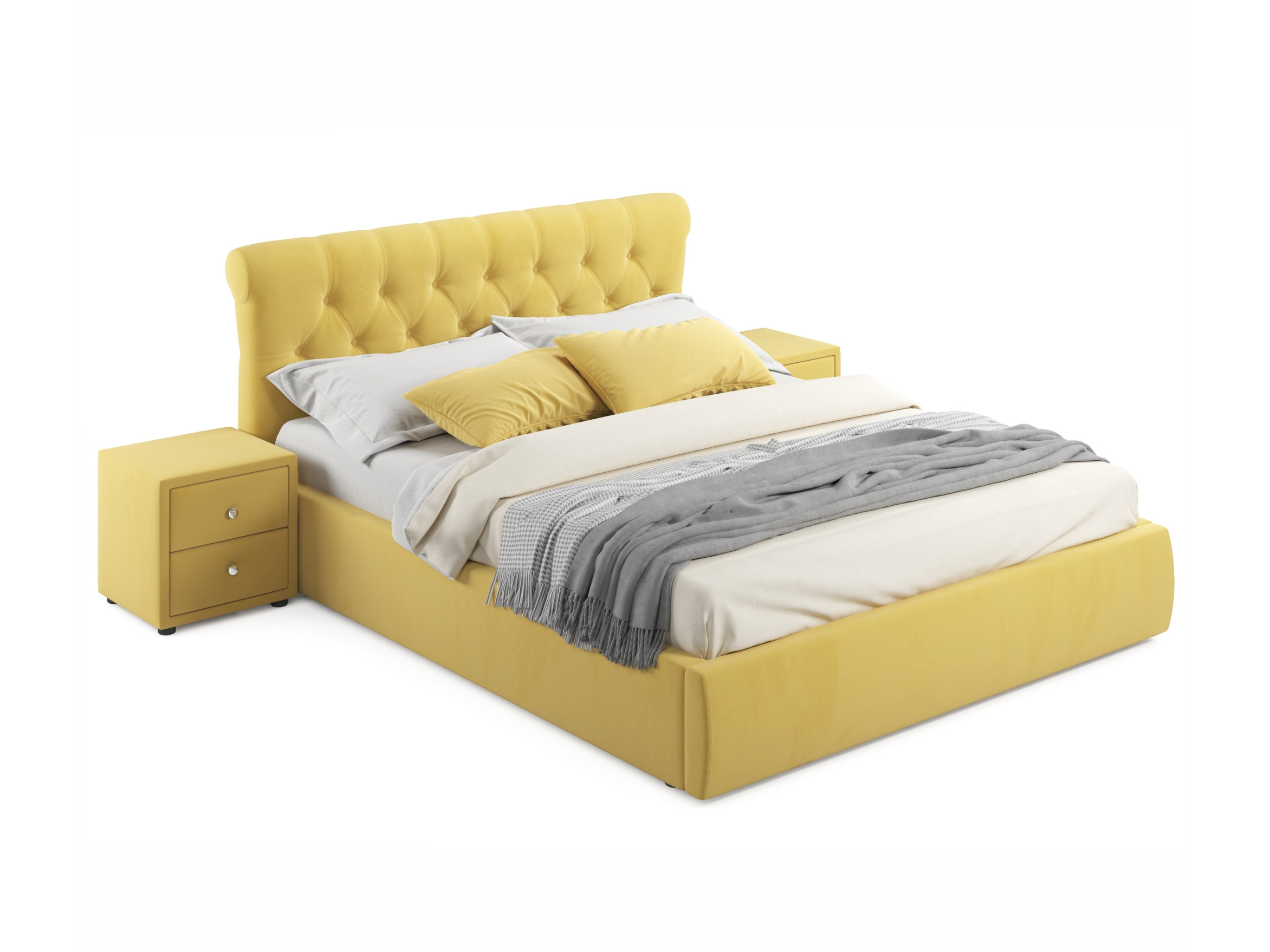 Мягкая кровать с тумбами Ameli 1600 желтая с подъемным механизмом желтый, Желтый, Велюр, ДСП мягкая кровать ameli 1600 желтая с подъемным механизмом желтый желтый велюр дсп
