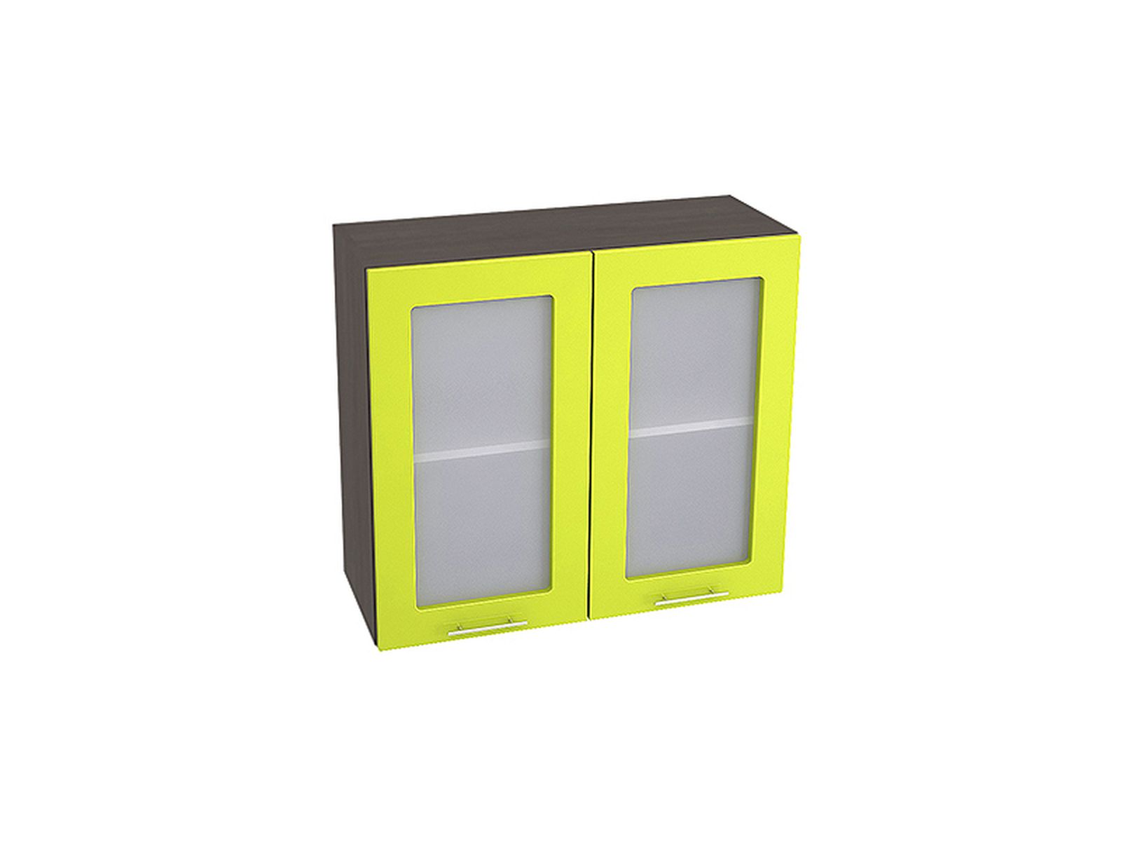 Шкаф навесной со стеклом 800 Валерия М Лайм Глянец, Зеленый, Коричневый темный, МДФ, Стекло, ЛДСП