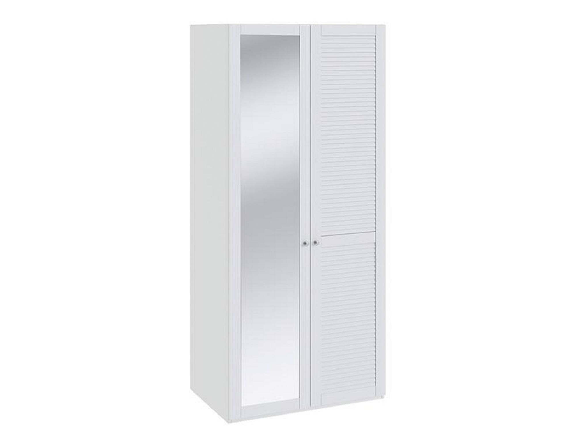 Шкаф для одежды с 1-й глухой и 1-й с зеркальной дверью Ривьера Белый, МДФ, Зеркало, ЛДСП, Кромка ABS