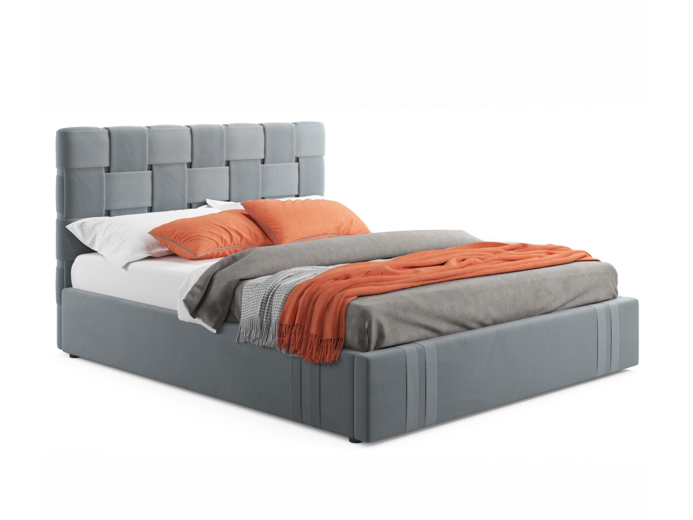 Мягкая кровать Tiffany 1600 серая с подъемным механизмом с матрасом ГОСТ серый, Серый, Велюр, ДСП