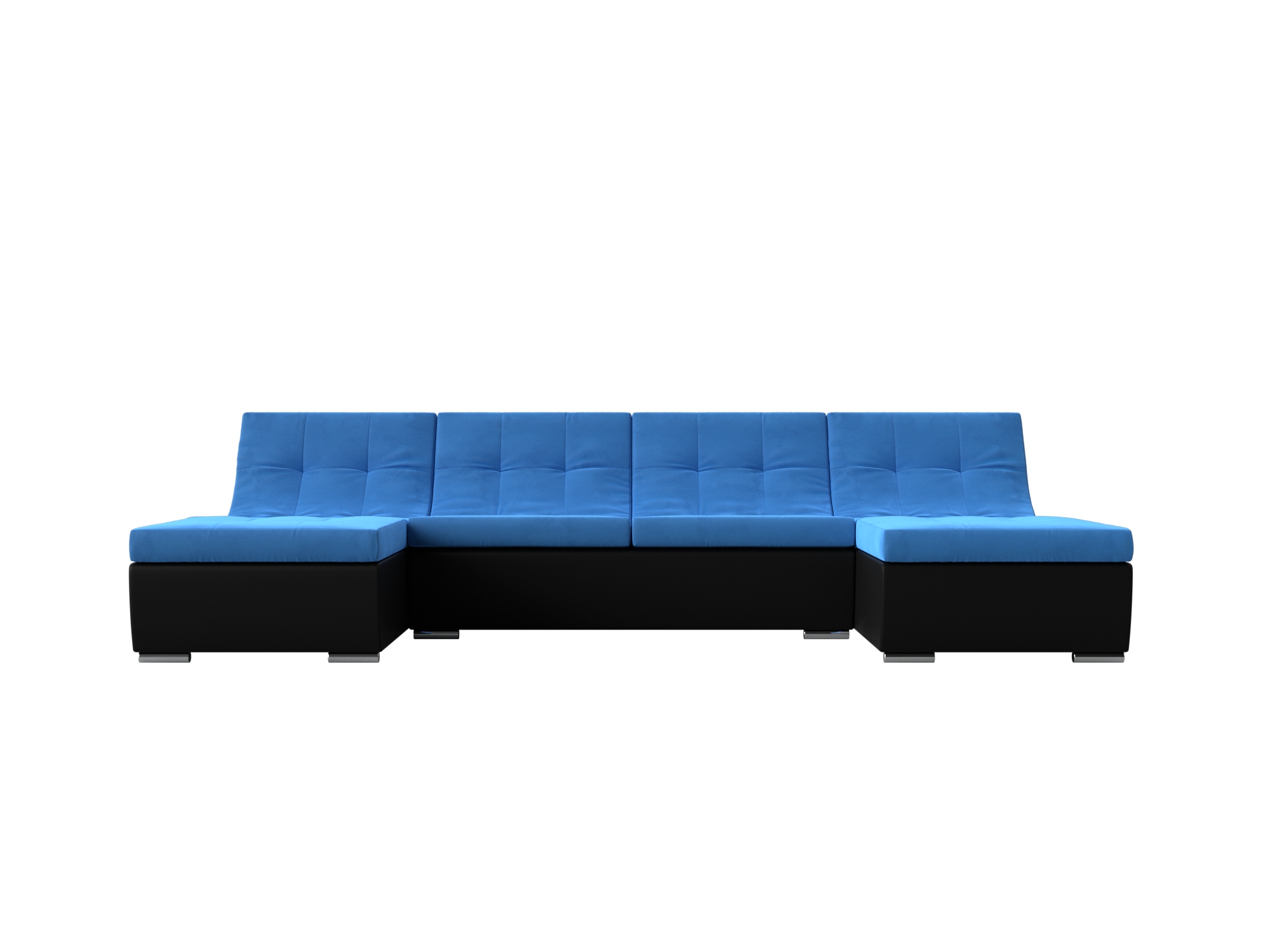 П-образный модульный диван Монреаль MebelVia Голубой, Черный, Велюр, Экокожа, ЛДСП артмебель диван монреаль велюр серый экокожа черный