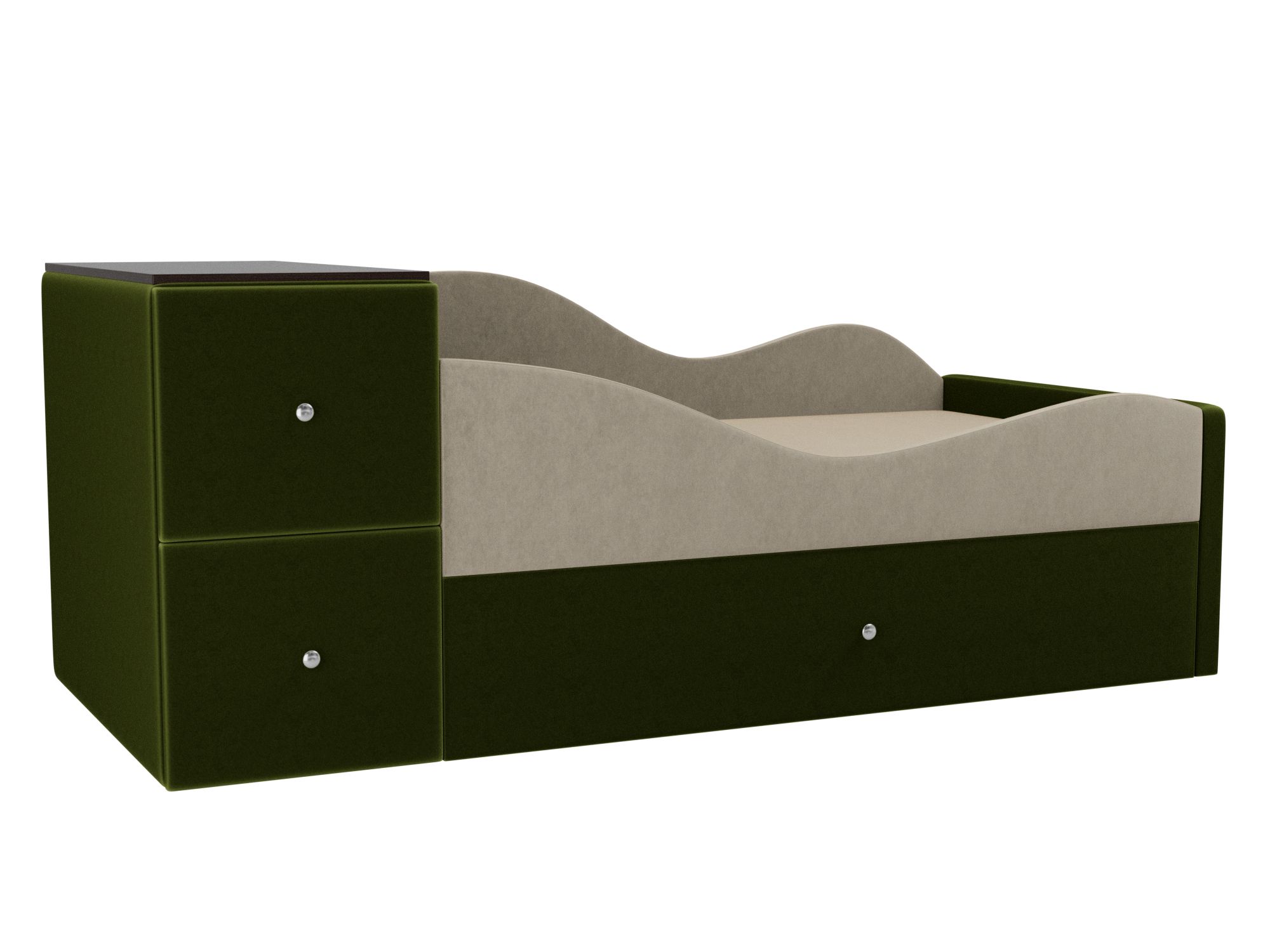 кровать камилла зеленый бежевый микровельвет Детская кровать Дельта Правый угол Бежевый, Зеленый, ЛДСП