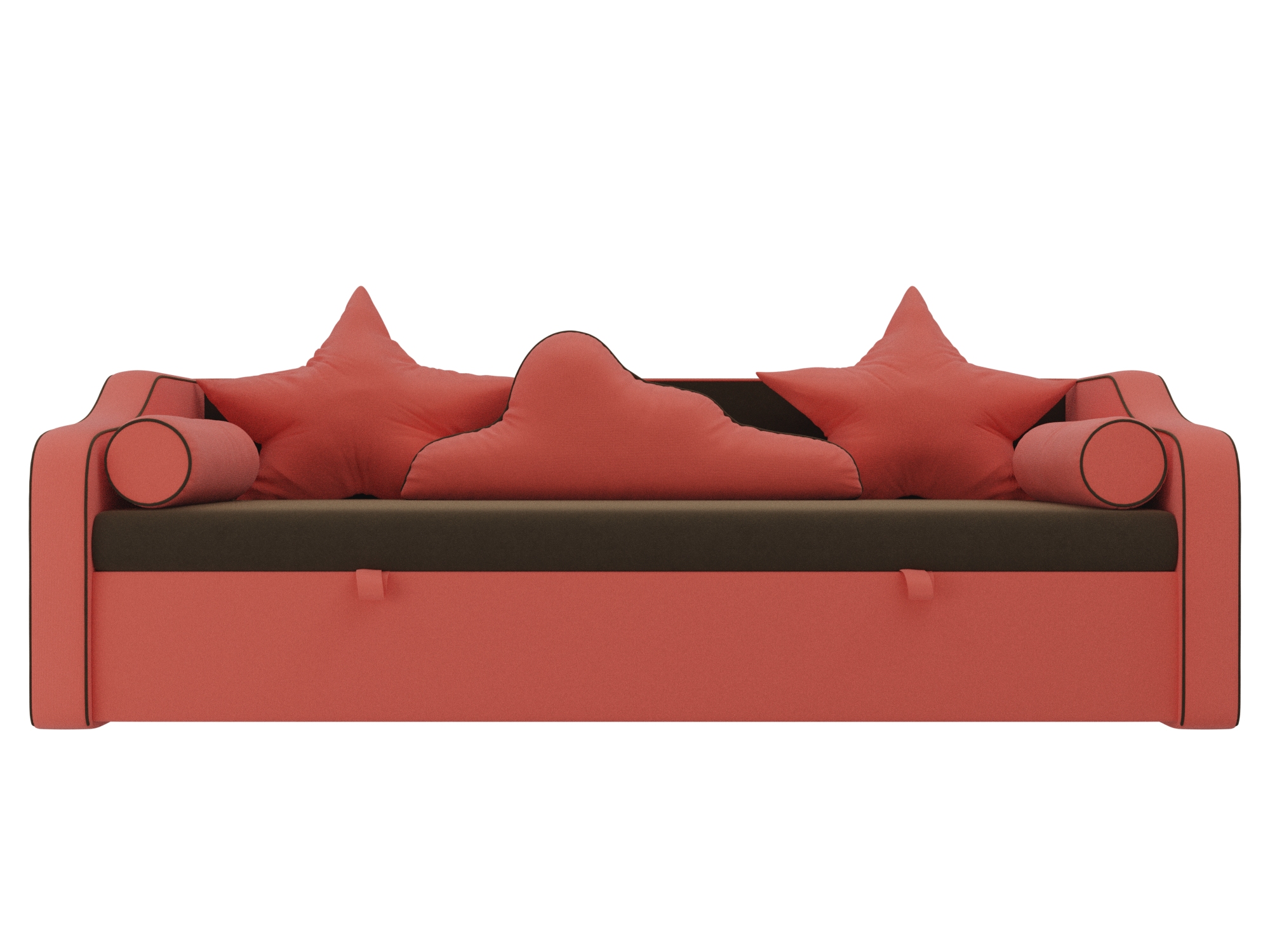 диван кровать портленд коричневый микровельвет Детский диван-кровать Рико MebelVia Коричневый, Коралловый, Микровельвет, ЛДСП