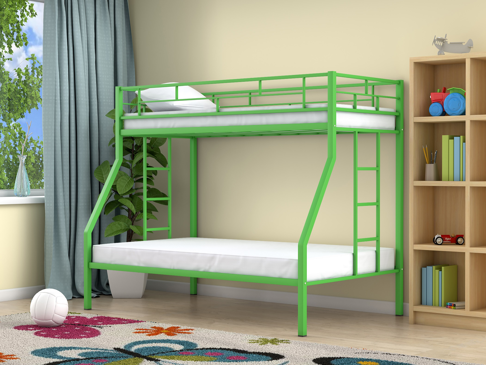 Двухъярусная кровать Милан (90х190/120х190) , Зеленый, Металл