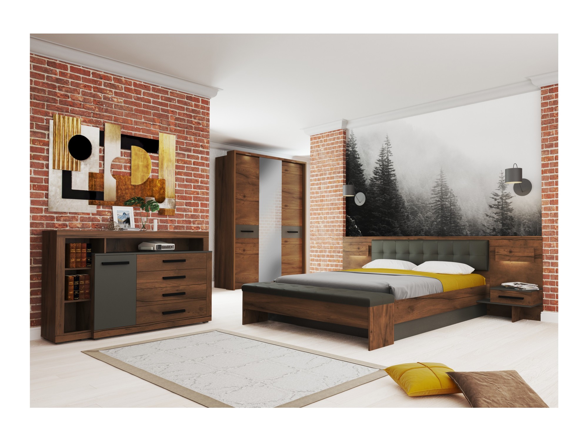 Модульная спальня Глазго, композиция 1 Коричневый, МДФ, ЛДСП спальня амьен 1 серый коричневый мдф лдсп