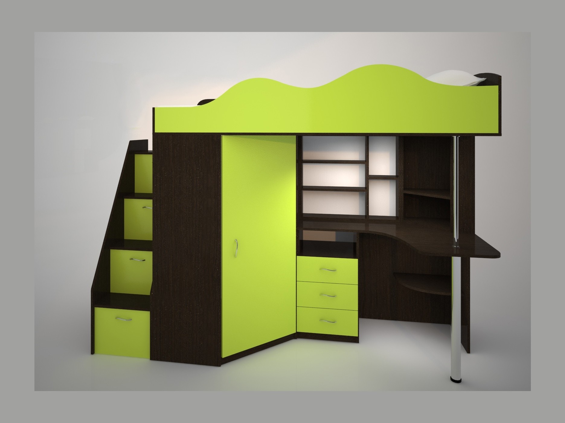 Кровать-чердак Пионер 1 (Венге, Лайм) Зеленый, ЛДСП цена и фото