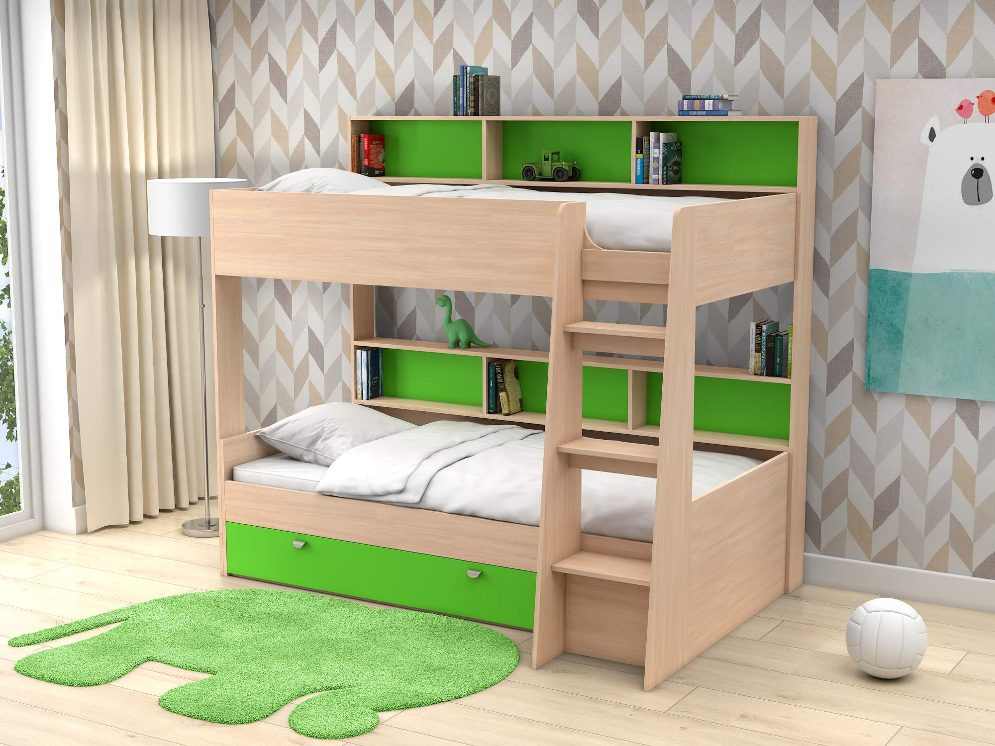 Двухъярусная кровать Golden Kids-1 (90х200) Зеленый, Белый, Бежевый, ЛДСП