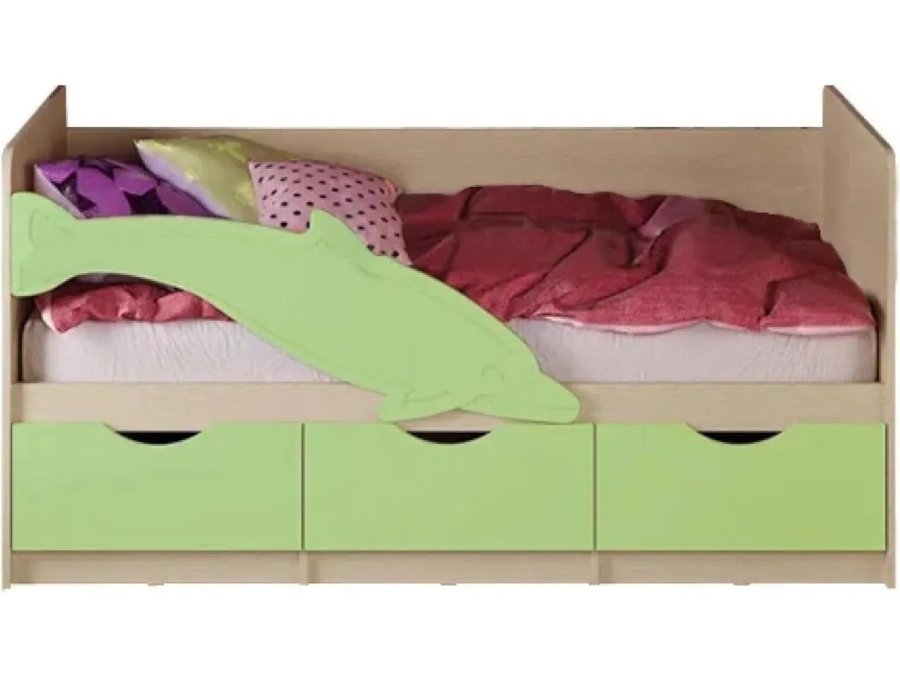 Кровать Дельфин №1 1,6*0,8м (Шарли Pink/Дуб Крафт Белый) (Салатовый, Крафт белый) Белый, ЛДСП кровать адель 140 с пм белый дуб крафт