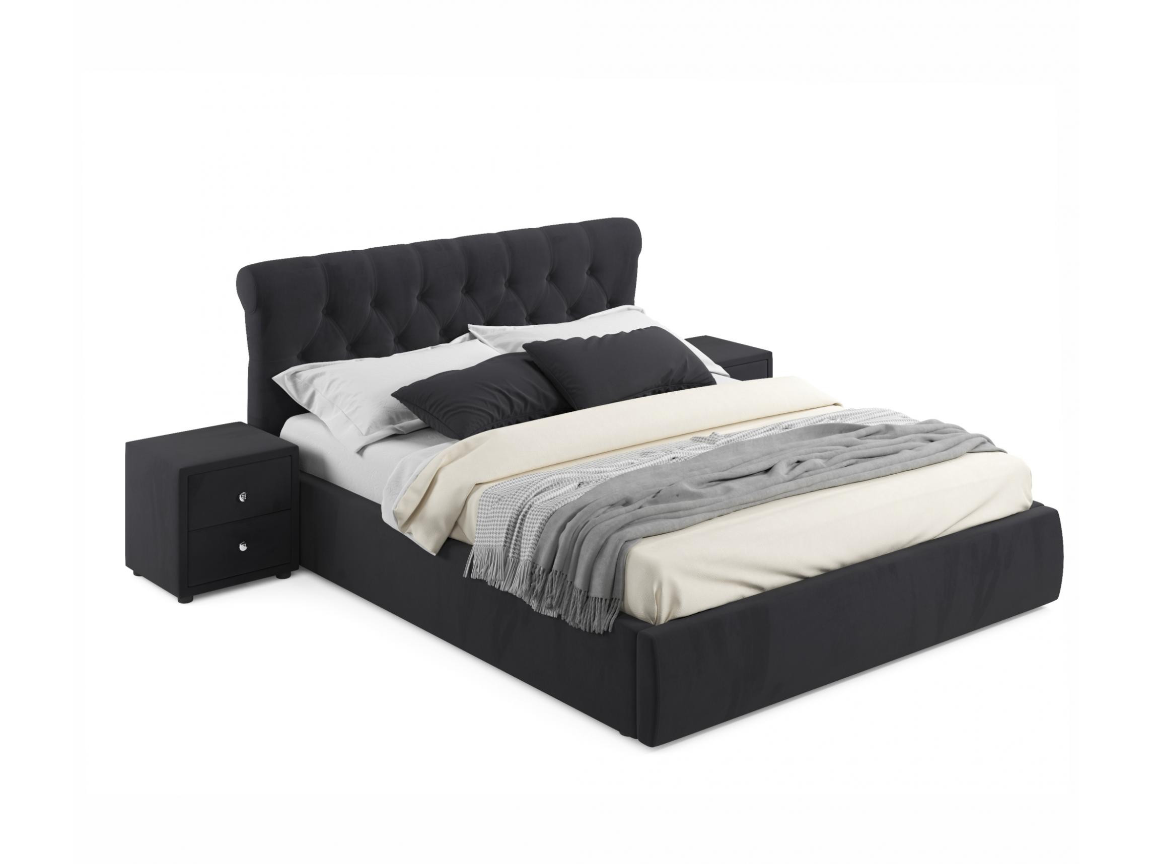 Мягкая кровать с тумбами Ameli 1600 темная с подъемным механизмом темный, Черный, Велюр, ДСП