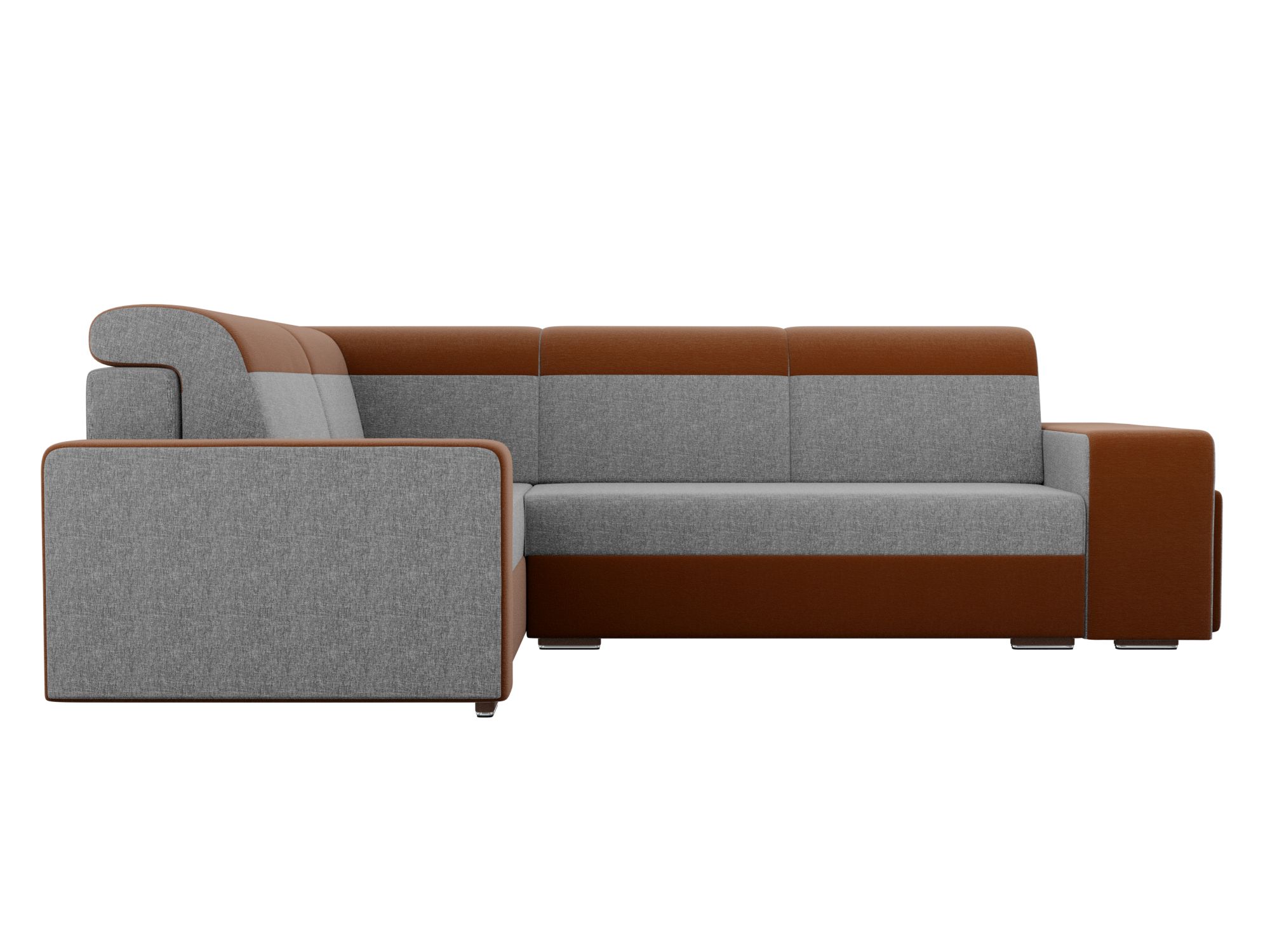 Угловой диван Мустанг с двумя пуфами Левый MebelVia Серый, Коричневый, Рогожка, ЛДСП