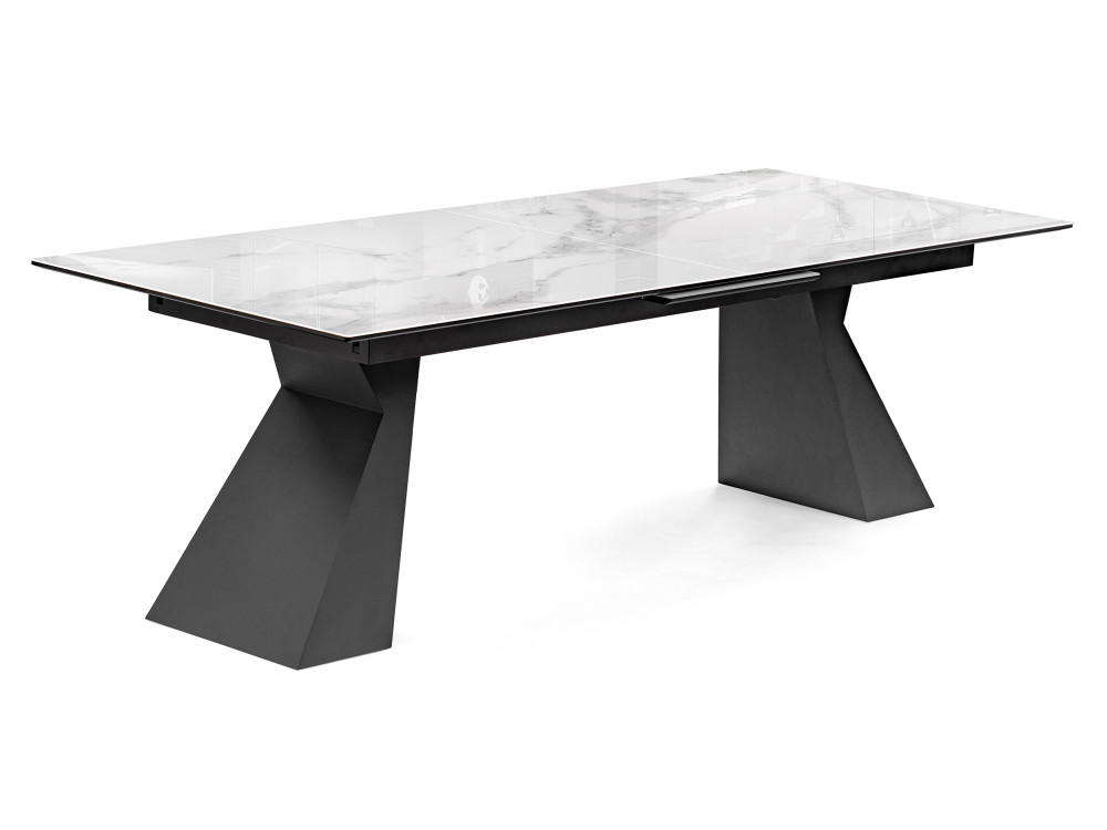 Денхольм 240(290)х100х75 белый мрамор / черный Стол стеклянный Черный, Металл рамси мрамор серый стол стеклянный черный металл