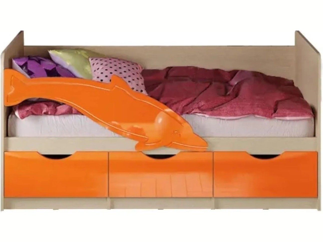 Кровать Дельфин №1 1,6*0,8м (Шарли Pink/Дуб Крафт Белый) (Оранжевый металлик, Крафт белый) Белый, ЛДСП