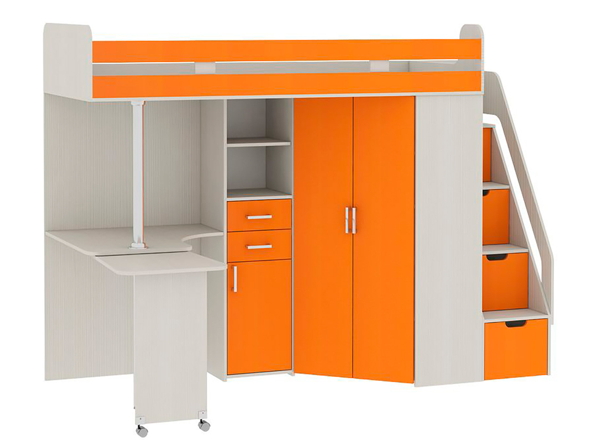 Кровать-чердак со шкафом и столом Рада Сосна карелия, Оранжевый, , ЛДСП кровать чердак со шкафом капризун капризун 10 р441 дуб млечный