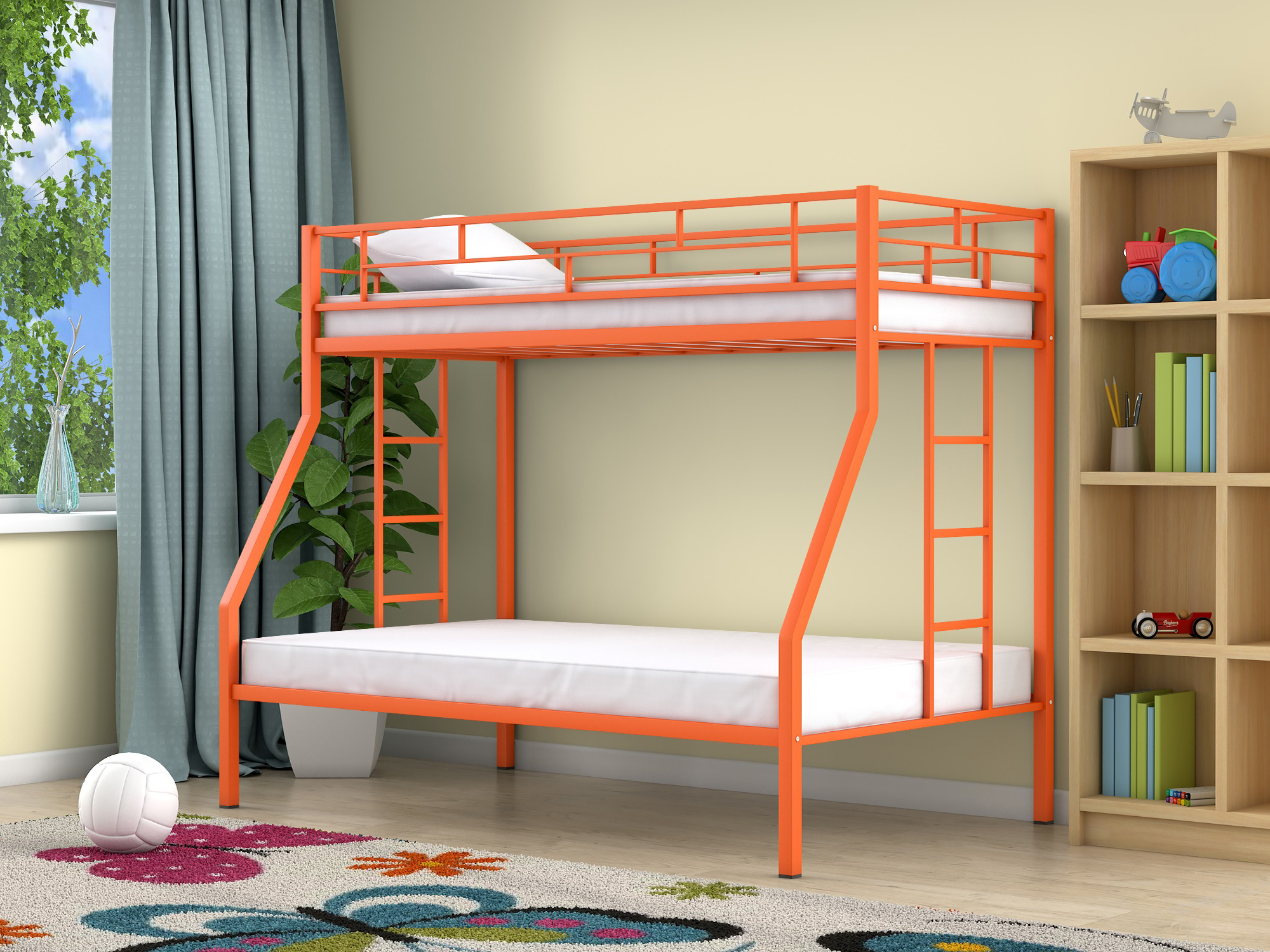 Двухъярусная кровать Милан (90х190/120х190) , Оранжевый, Металл двухъярусная кровать милан 90х190 120х190 голубой черный лдсп металл