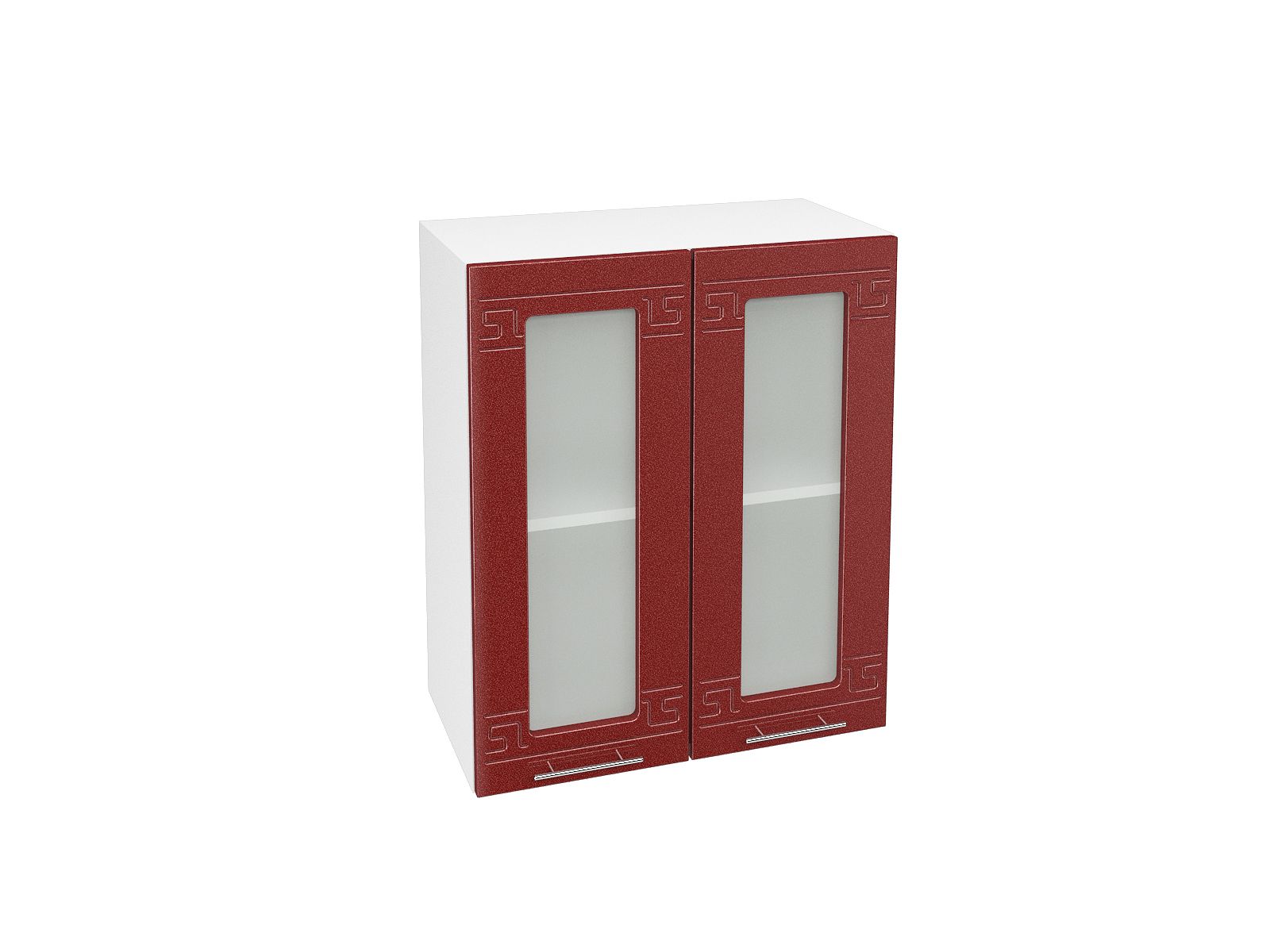 Шкаф навесной со стеклом 600 Греция Гранатовый металлик, Красный, Белый, МДФ, Стекло, ЛДСП