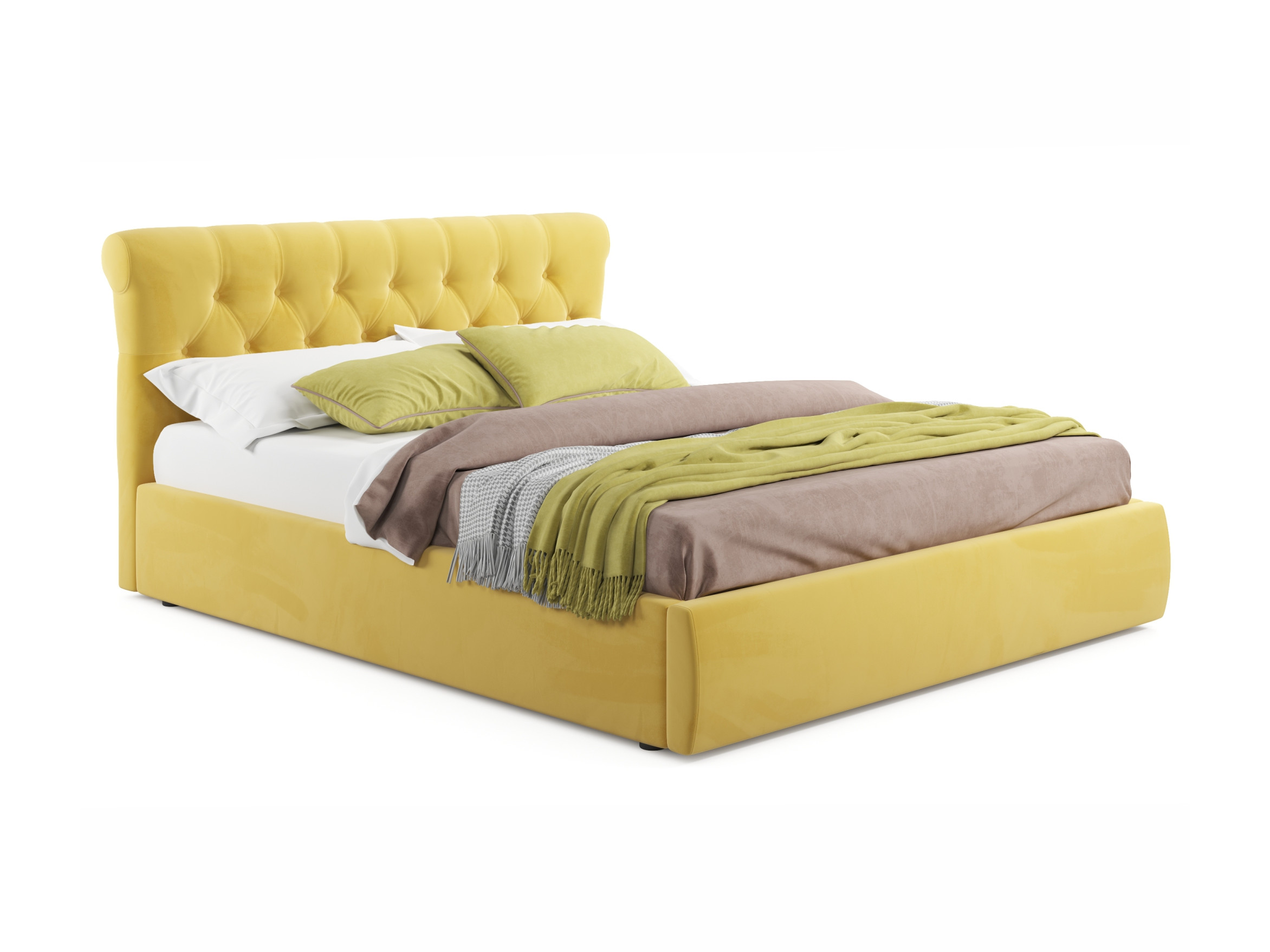 Мягкая кровать Ameli 1600 желтая с подъемным механизмом с матрасом ГОСТ желтый, Желтый, Велюр, ДСП