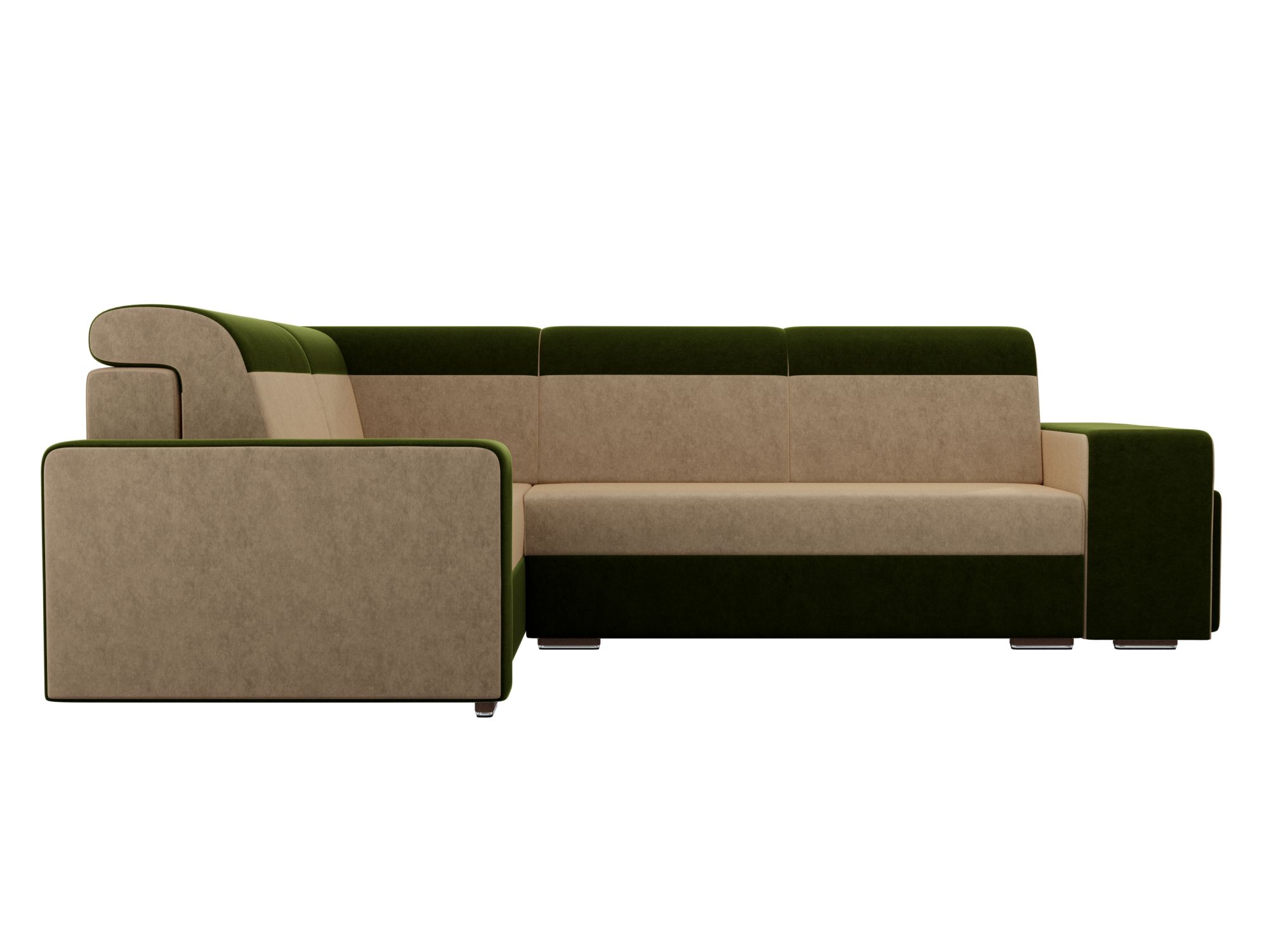 Угловой диван Мустанг с двумя пуфами Левый MebelVia Бежевый, Зеленый, Вельвет, ЛДСП диван угловой п образный aria и пуфами шоколадный закаленное стекло
