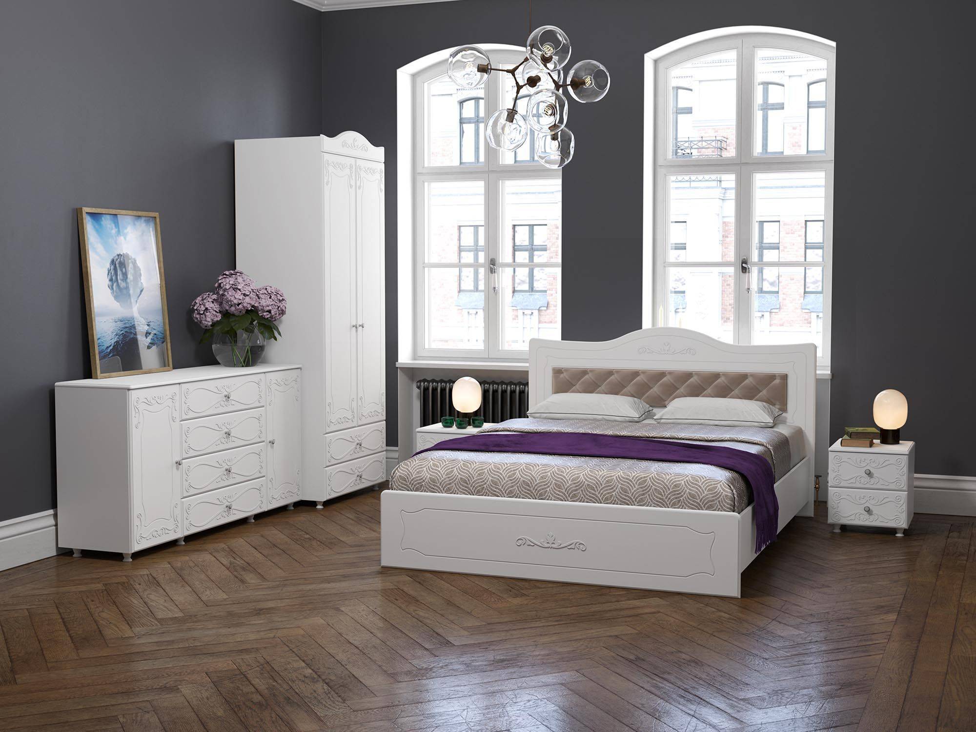 Спальня Италия-1 мягкая спинка белое дерево Белое дерево, Белый, МДФ, ЛДСП спальня шервуд компоновка 1 коричневый лдсп