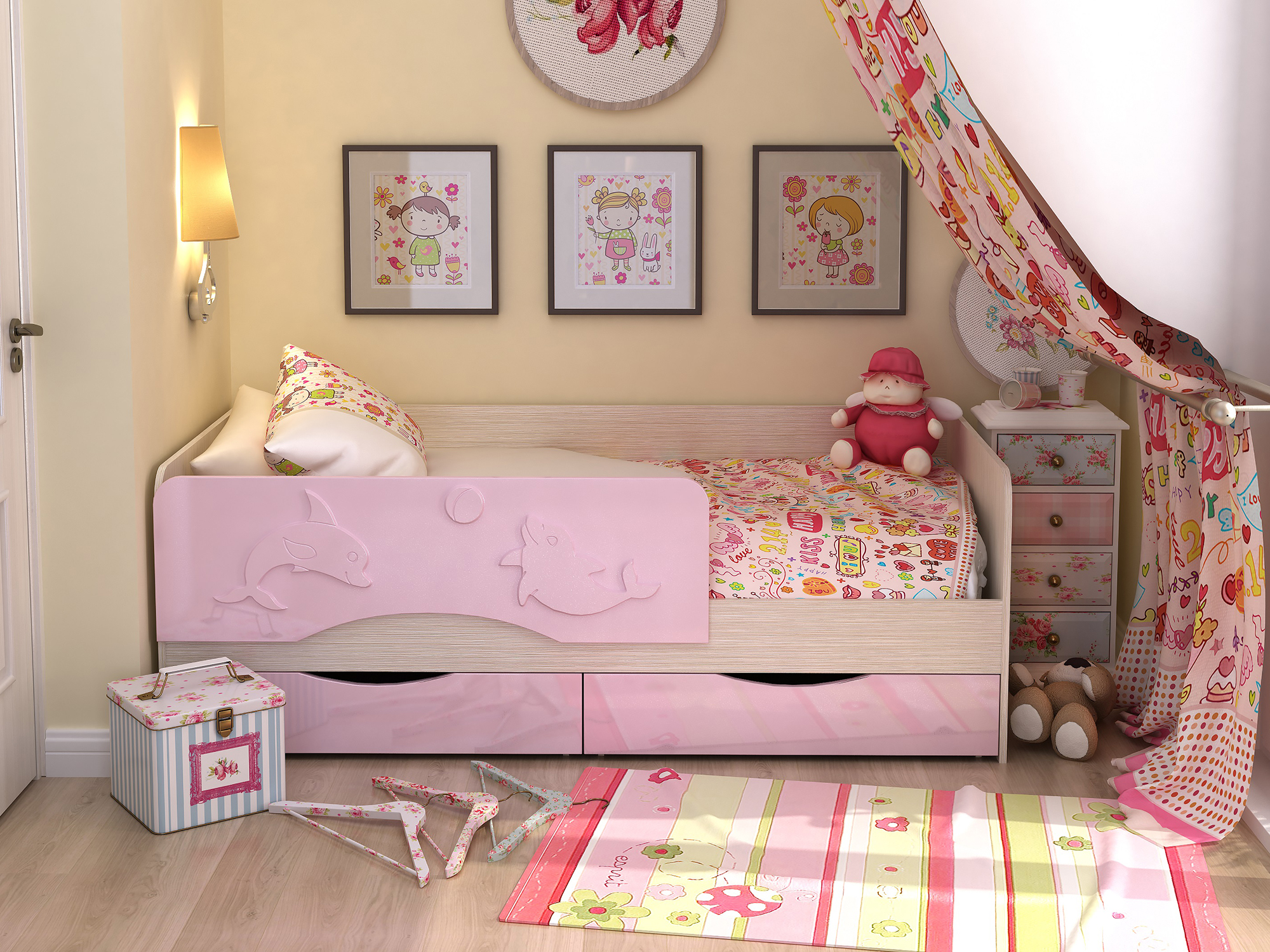 кровать минима 80х186 розовый бежевый мдф лдсп Кровать Алиса (80х160) Розовый, Бежевый, МДФ, ЛДСП