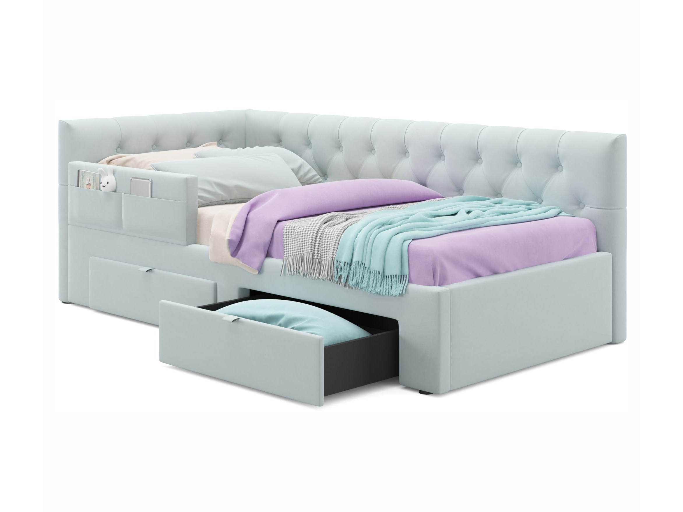 Односпальная кровать-тахта Afelia с ящиками и бортиком 900 мята пасте фото
