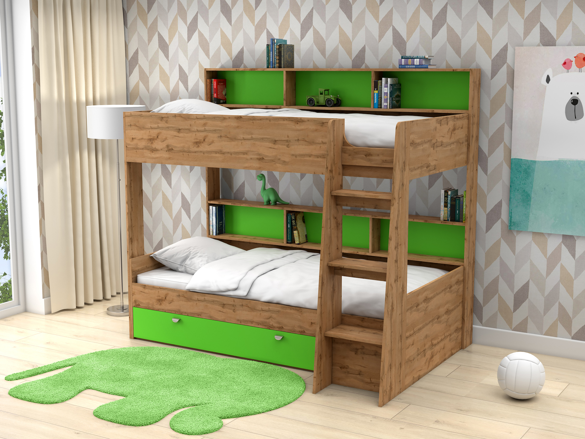 Двухъярусная кровать Golden Kids-1 (90х200) Зеленый, Бежевый, ЛДСП