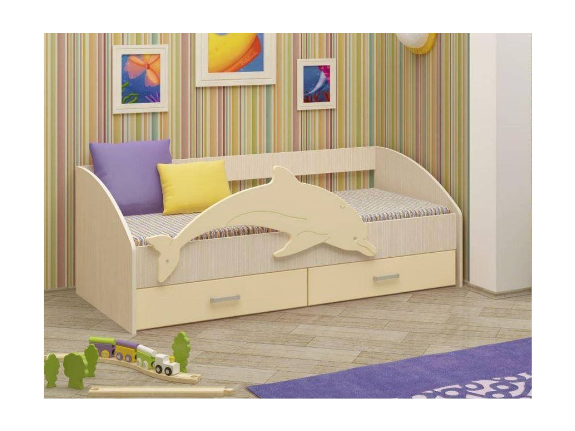 Детская кровать Дельфин-4 МДФ ваниль, 80х160 Ваниль, Бежевый, МДФ, ЛДСП детская кровать бабочки 80х160 ваниль матовый мдф лдсп