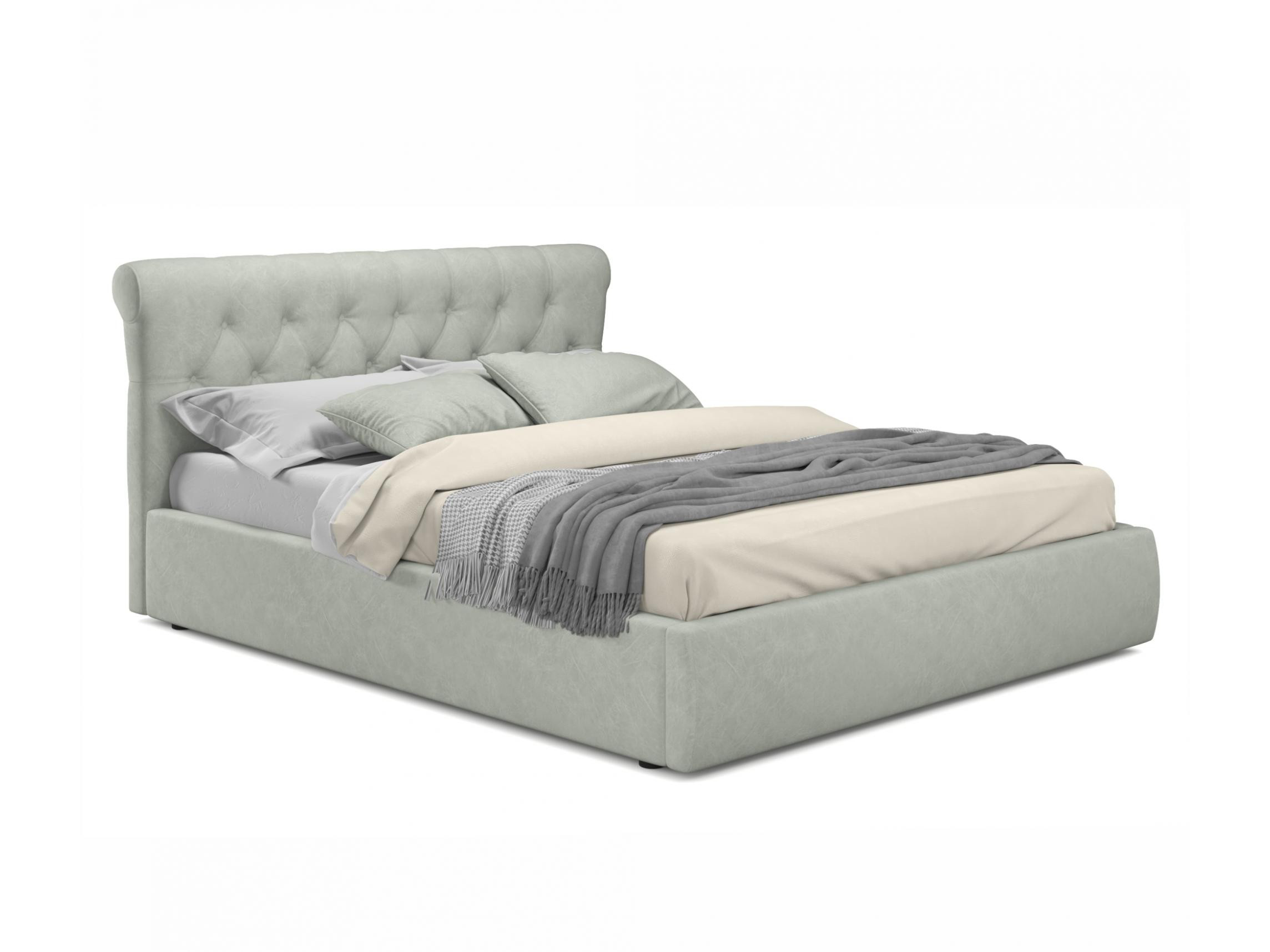 Мягкая кровать Ameli 1400 кожа серый с подъемным механизмом серый, Серый, Экокожа, ДСП