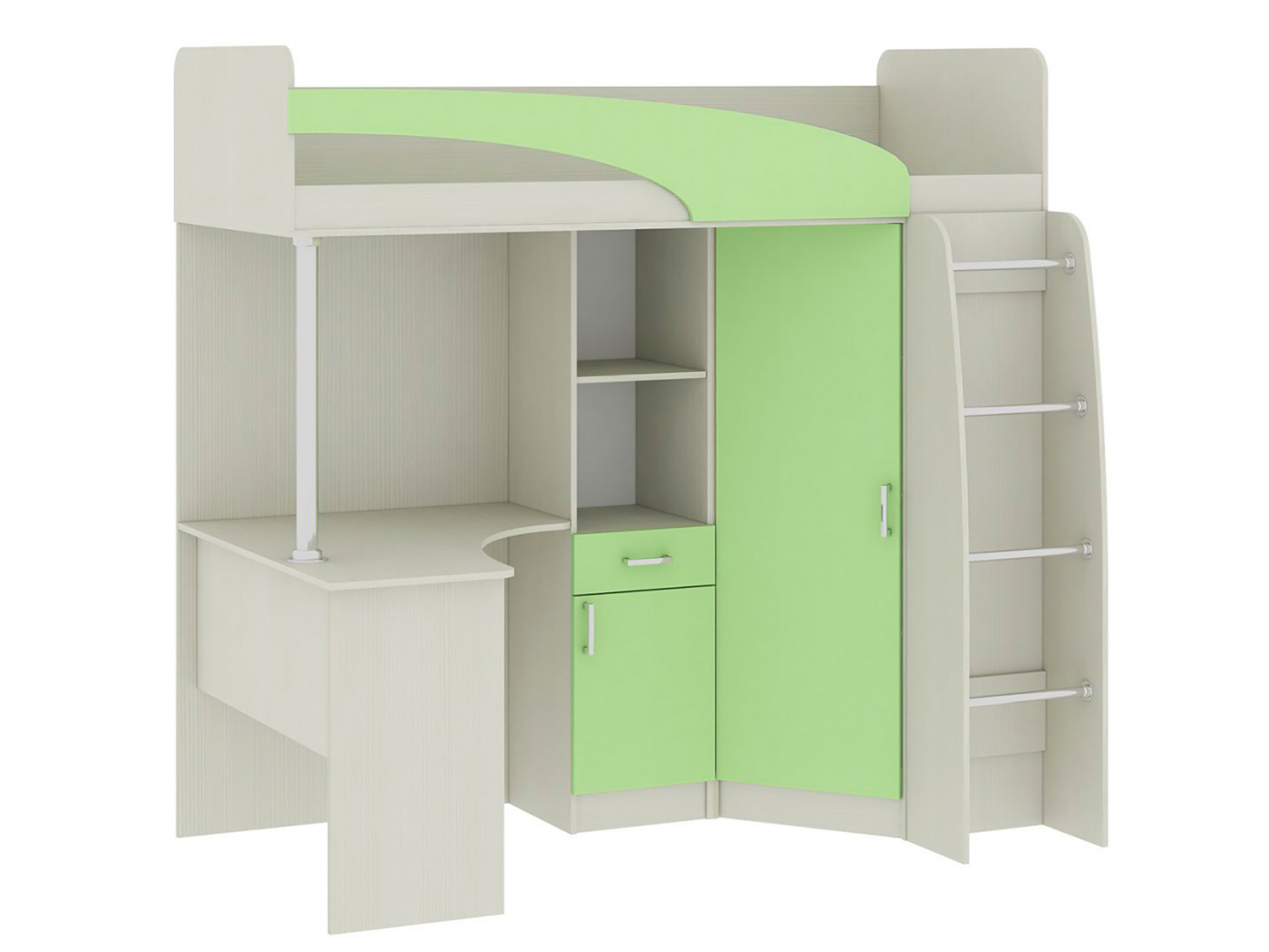 Кровать-чердак со шкафом и столом Николь (80х200) Сосна карелия, Зеленый, , ЛДСП