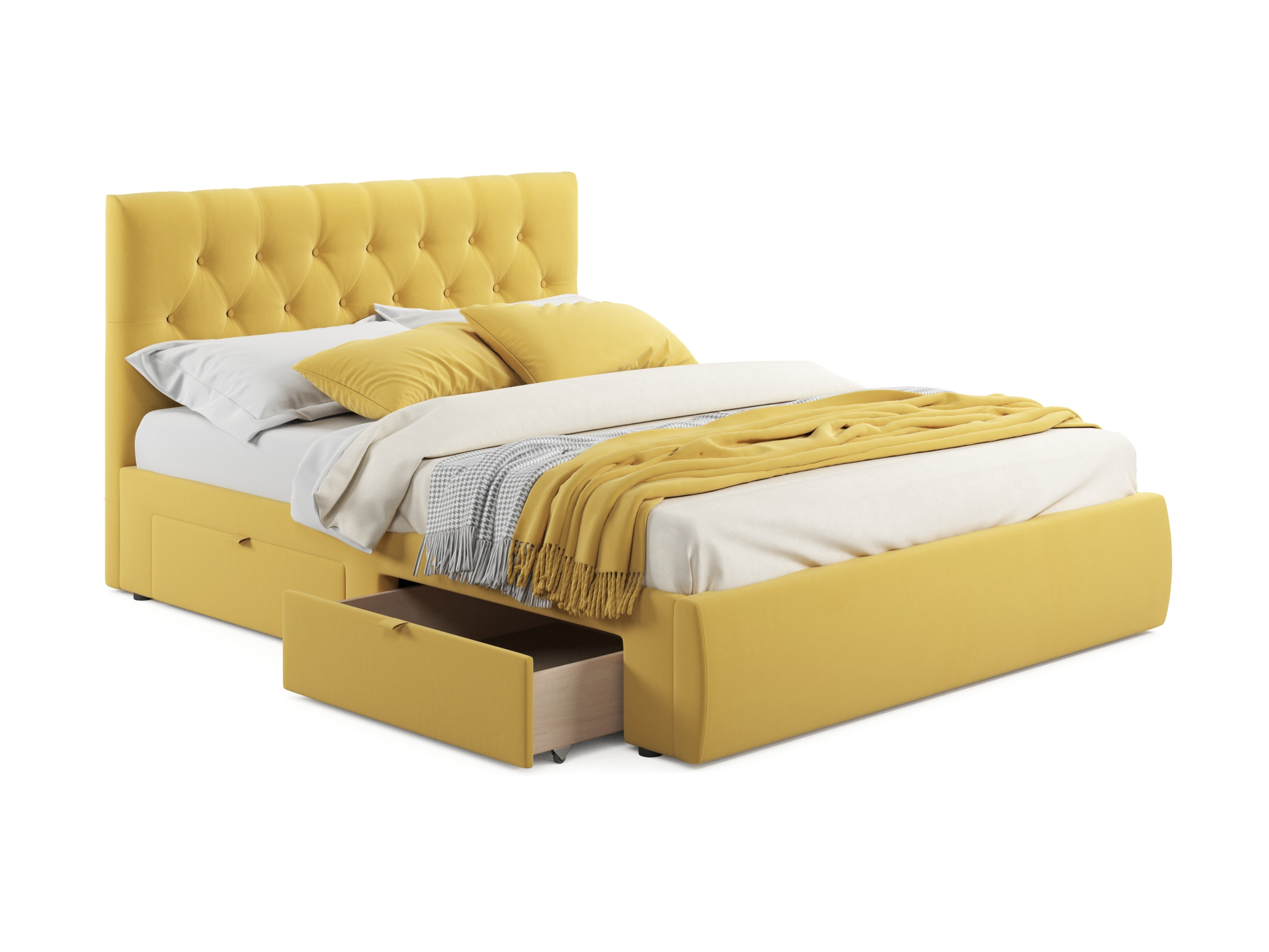 Мягкая кровать Verona 1600 желтая с ящиками желтый, Желтый, Велюр