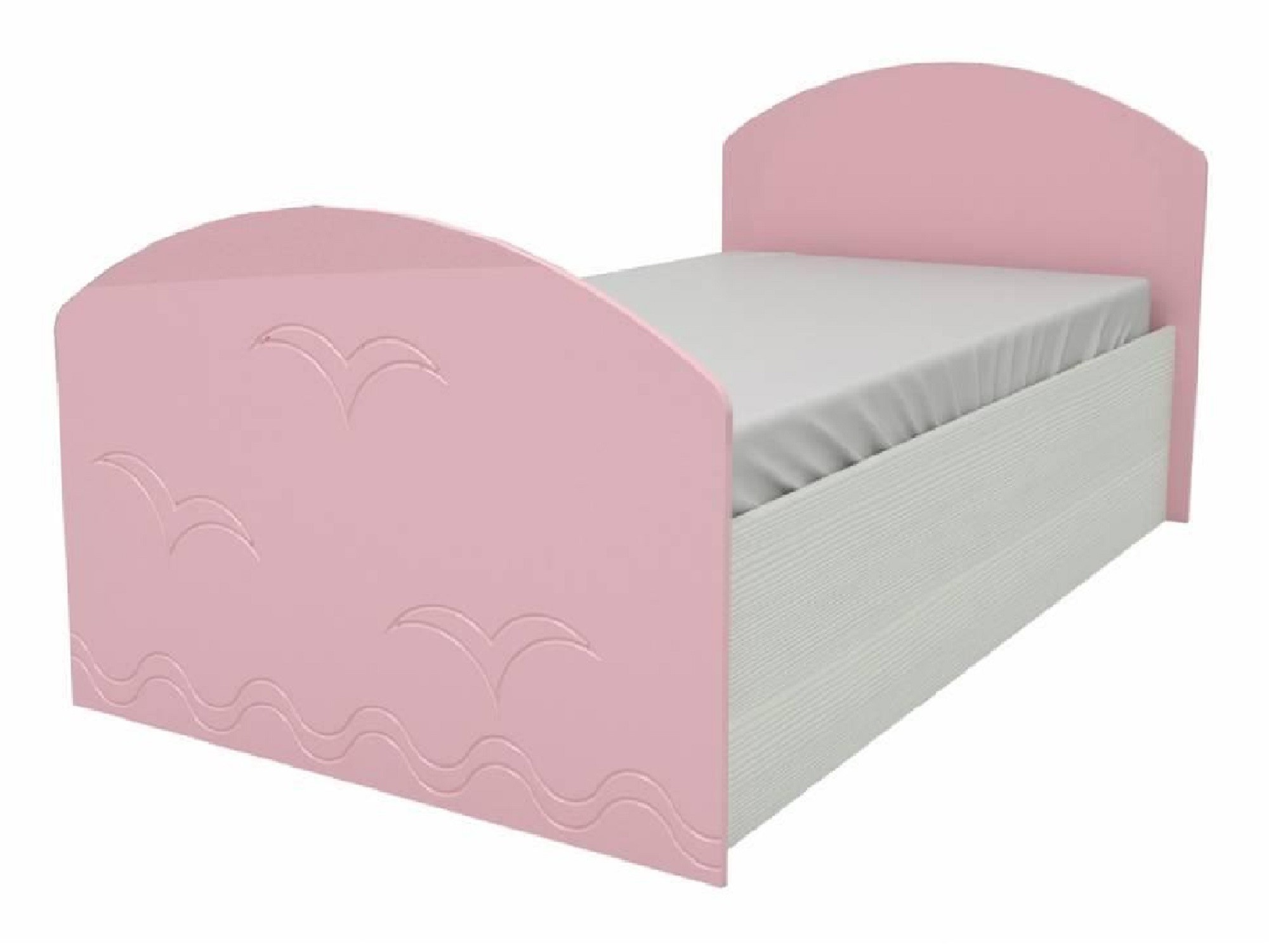 Юниор-2 Детская кровать 80, металлик (Розовый металлик, Дуб белёный) Розовый металлик, МДФ, ЛДСП