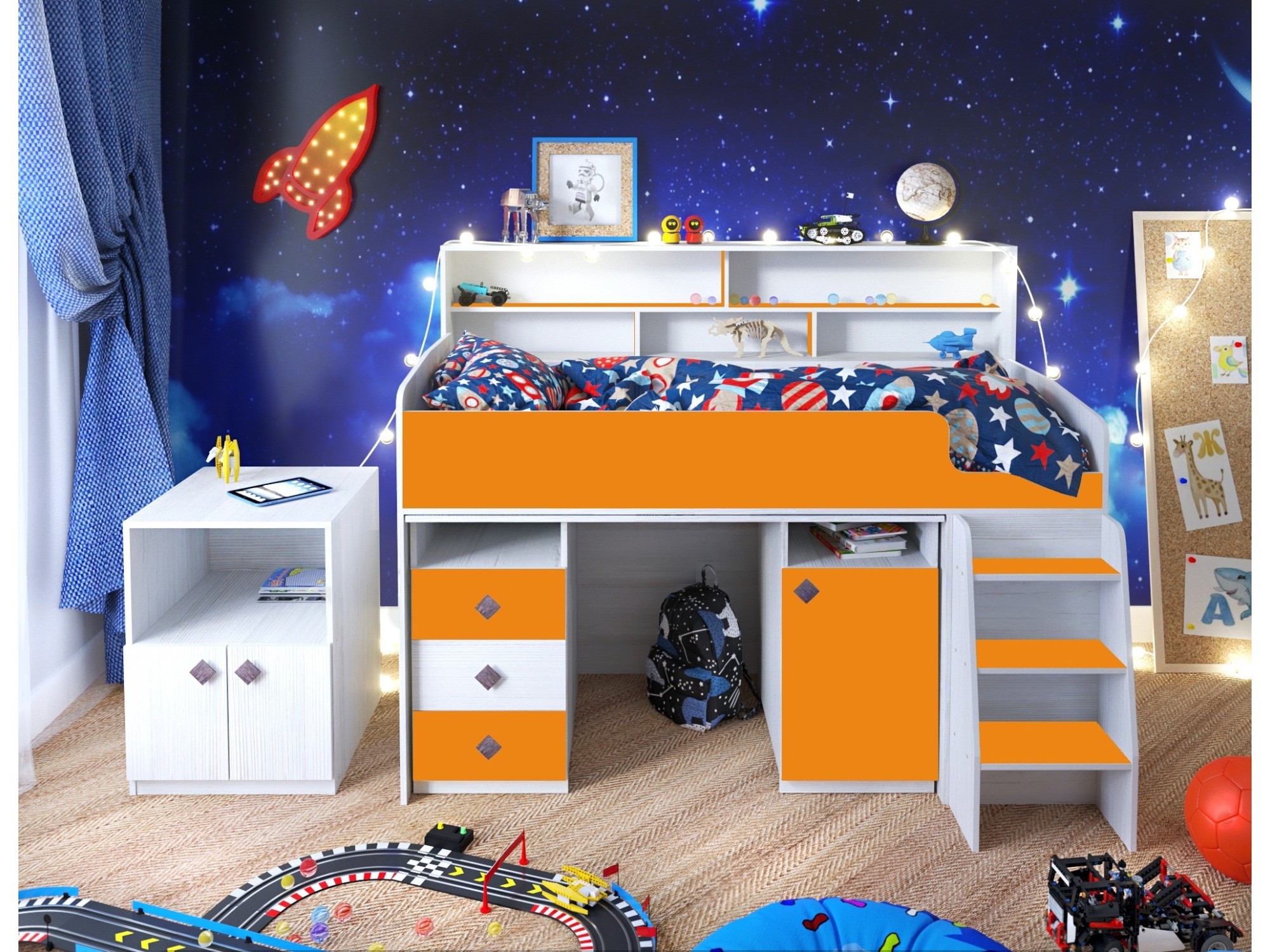 Кровать-чердак Малыш 5 (Винтерберг, Оранжевый) Оранжевый, ЛДСП
