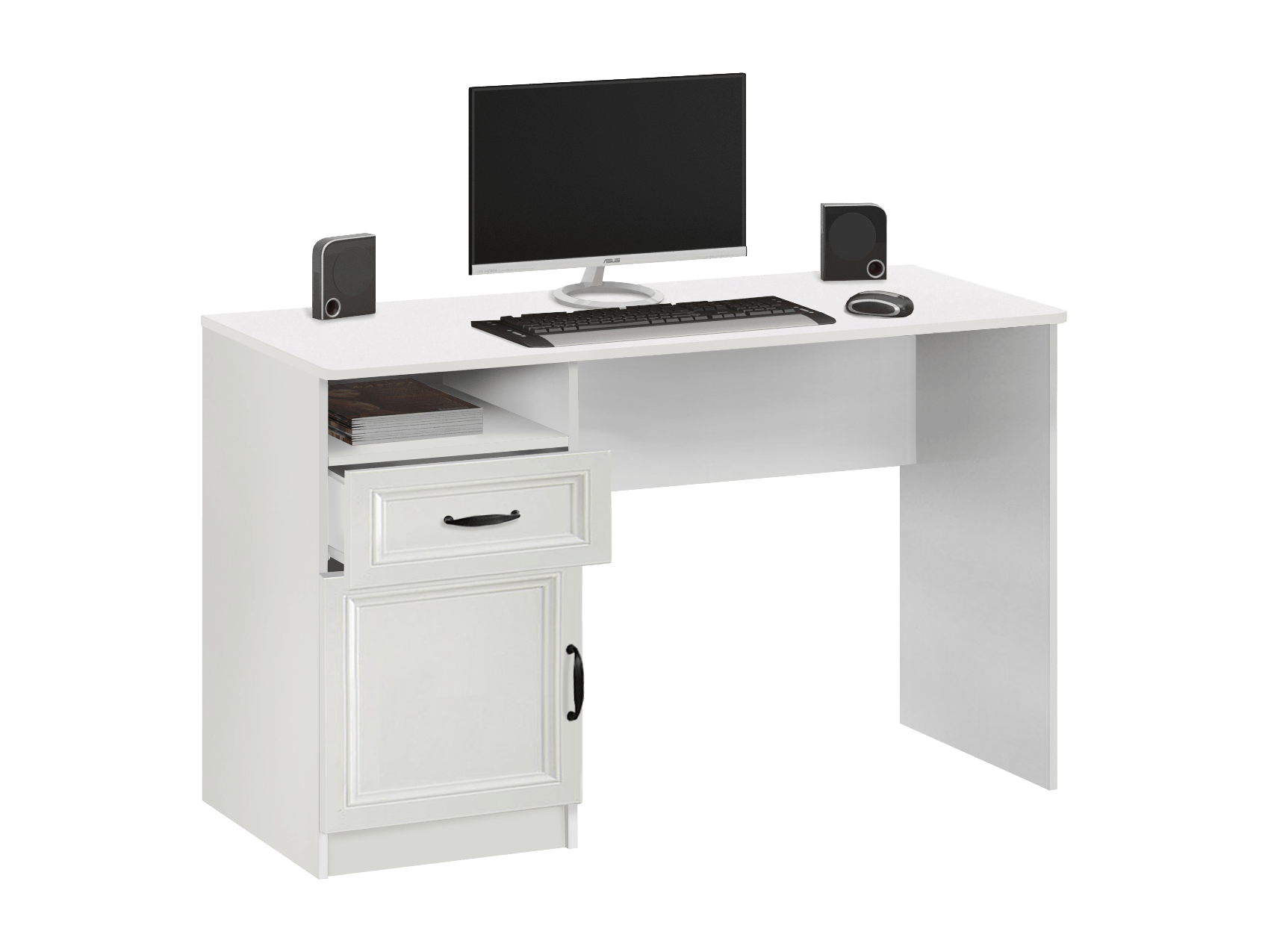 Стол компьютерный с тумбой 7.65 (Белый) Белый, ЛДСП