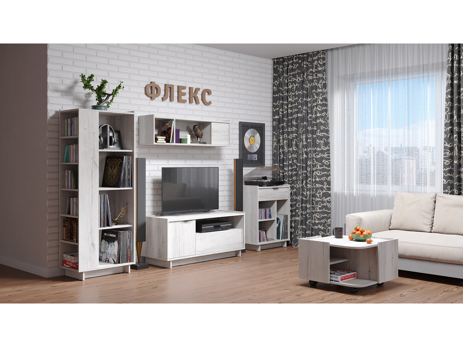 Гостиная Флекс. Комплект 2, Дуб Шавиниган Дуб Шавиниган