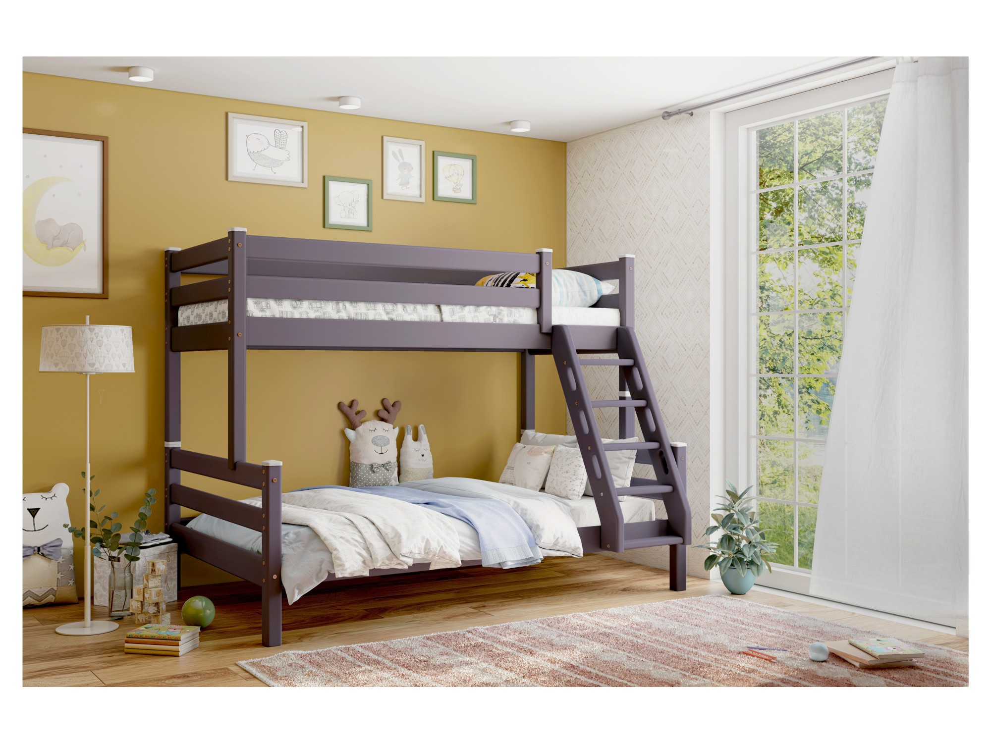 двухъярусная кровать соня с прямой лестницей вариант 9 лаванда массив сосны Двухъярусная кровать Адель (Лаванда) Лаванда, Массив сосны