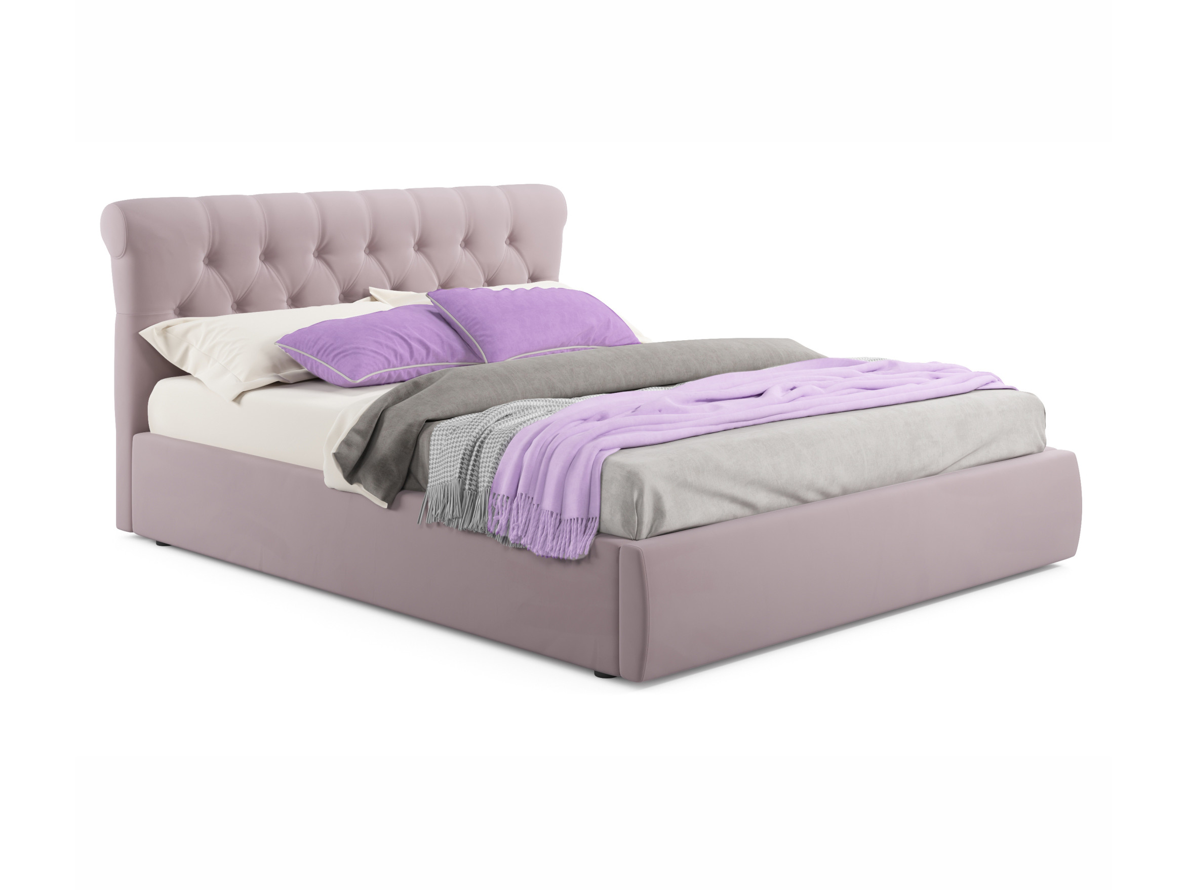 Мягкая кровать Ameli 1800 лиловая с ортопедическим основанием лиловый, Фиолетовый, Велюр, ДСП