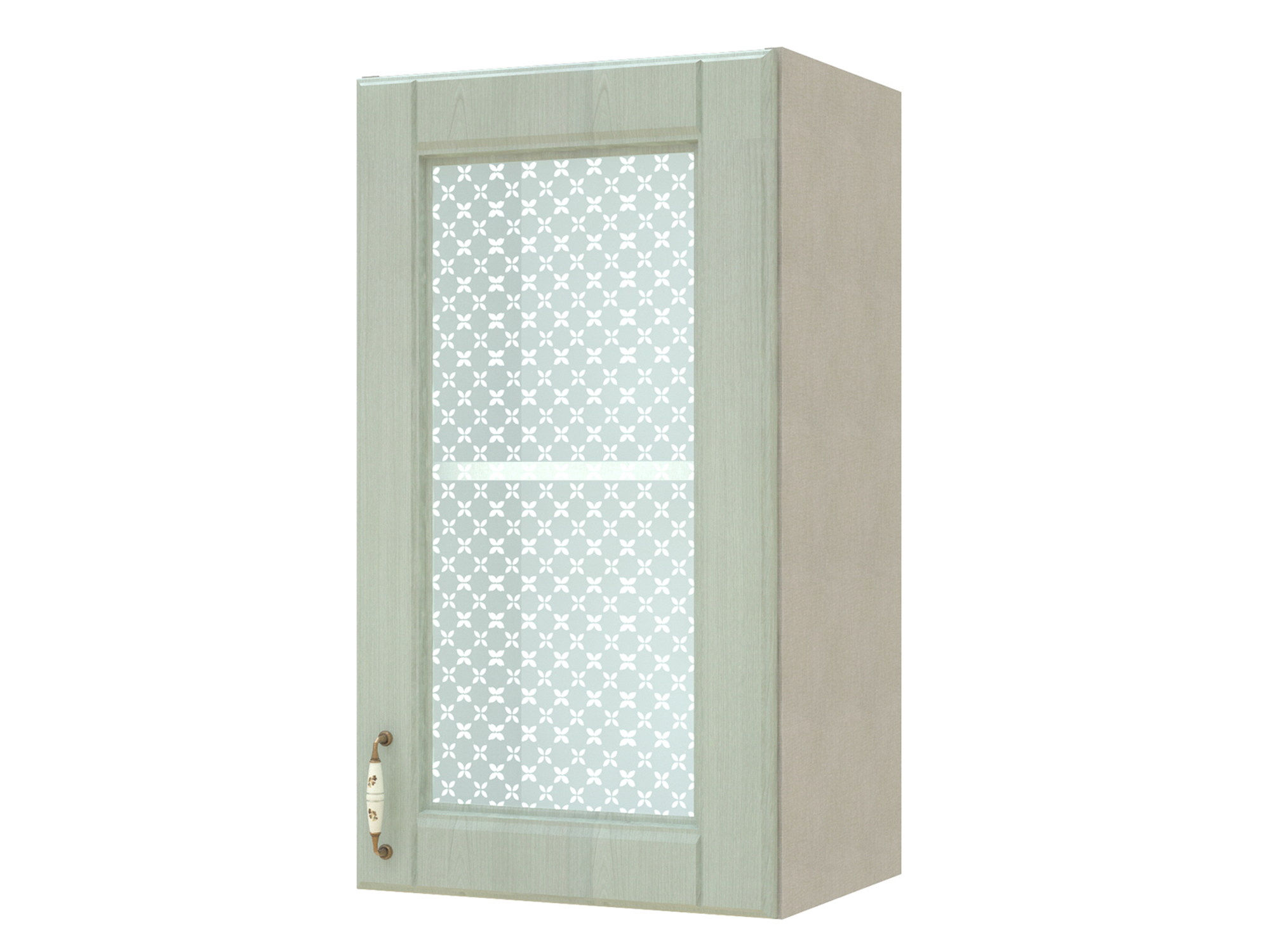 Шкаф-витрина однодверный Изабелла 40 см Ясень зеленый, Бежевый, МДФ, Пленка ПВХ, КДСП