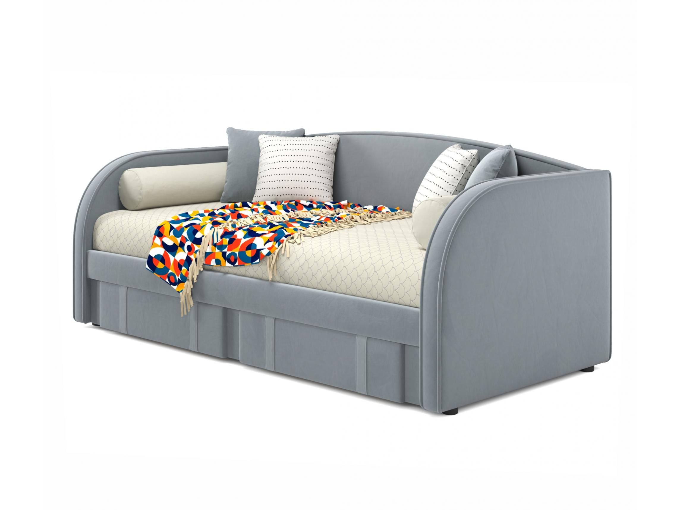 Мягкая кровать Elda 900 серая с ортопедическим основанием серый, Серый, Велюр, ДСП кровать 900 с основанием оптимум