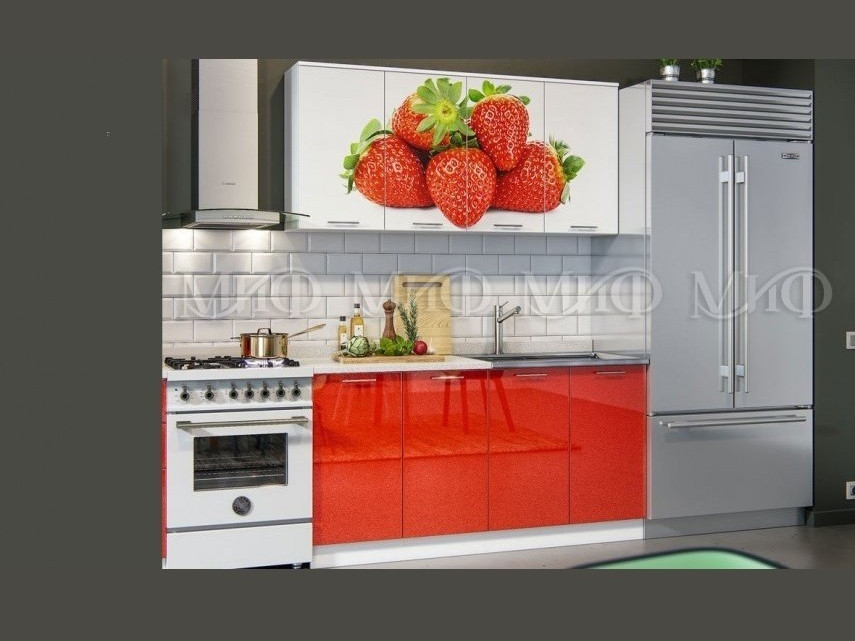 Кухня МДФ 1600 с фотопечатью Клубника МДФ, ЛДСП