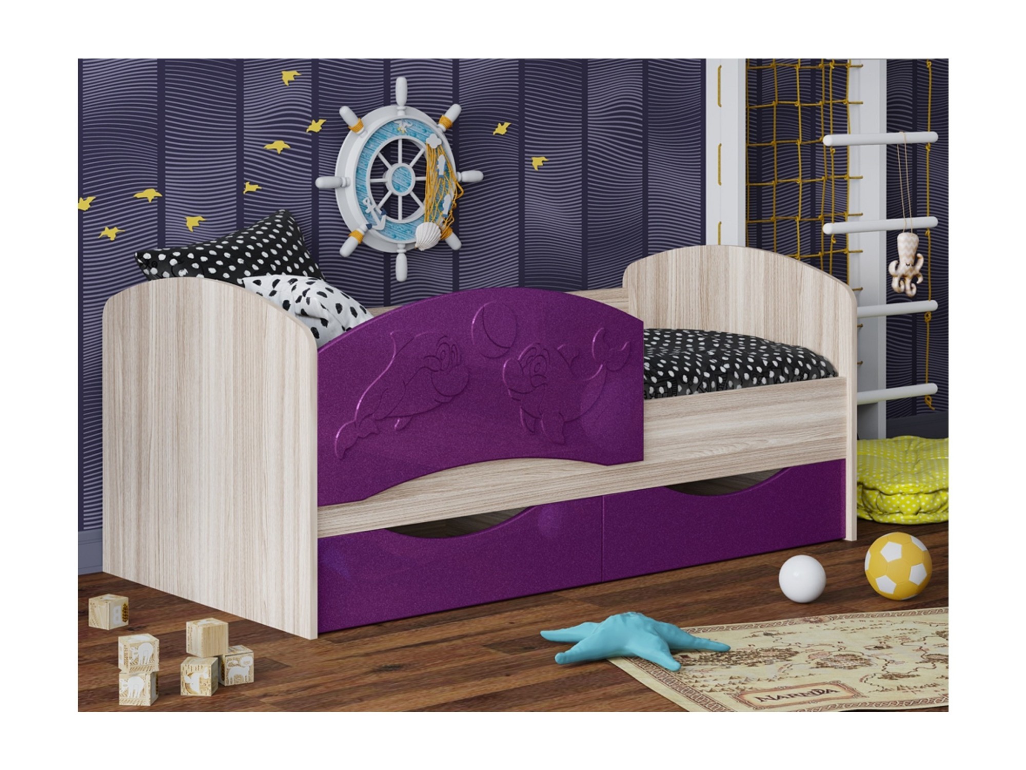 Детская кровать Дельфин-3 МДФ сиреневый, 80х160 кровать алиса 80х160 сиреневый фиолетовый бежевый мдф лдсп