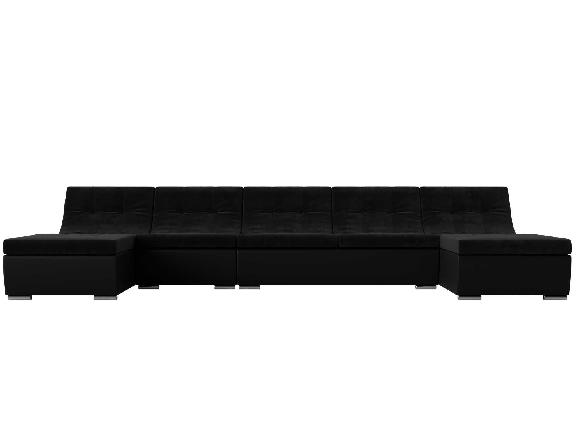 П-образный модульный диван Монреаль Long MebelVia Черный, Велюр, Экокожа, ЛДСП п образный диван артмебель майами велюр голубой экокожа черный