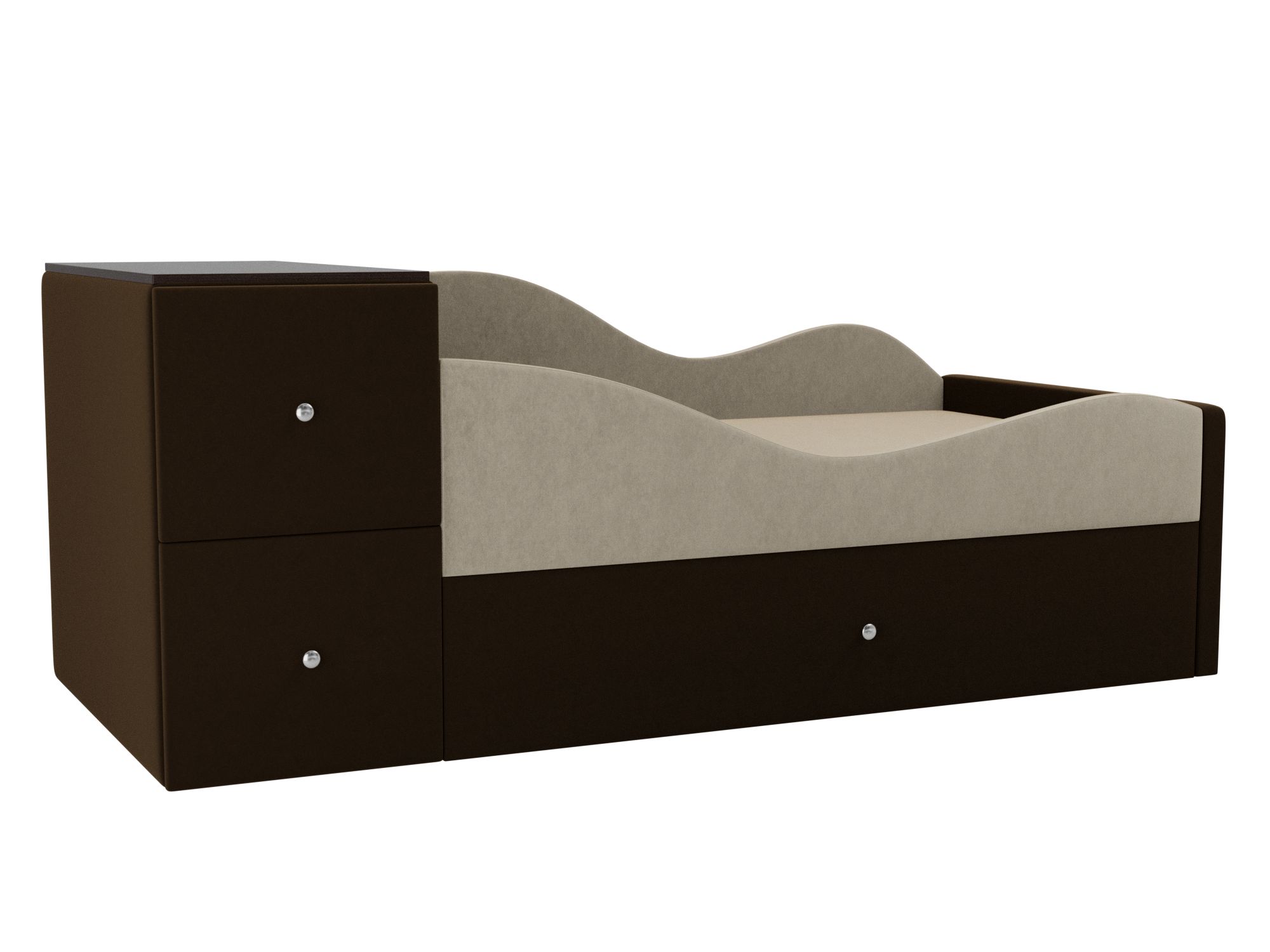 Детская кровать Дельта Правый угол Бежевый, Коричневый, ЛДСП детская кровать артмебель бриони микровельвет коричневый