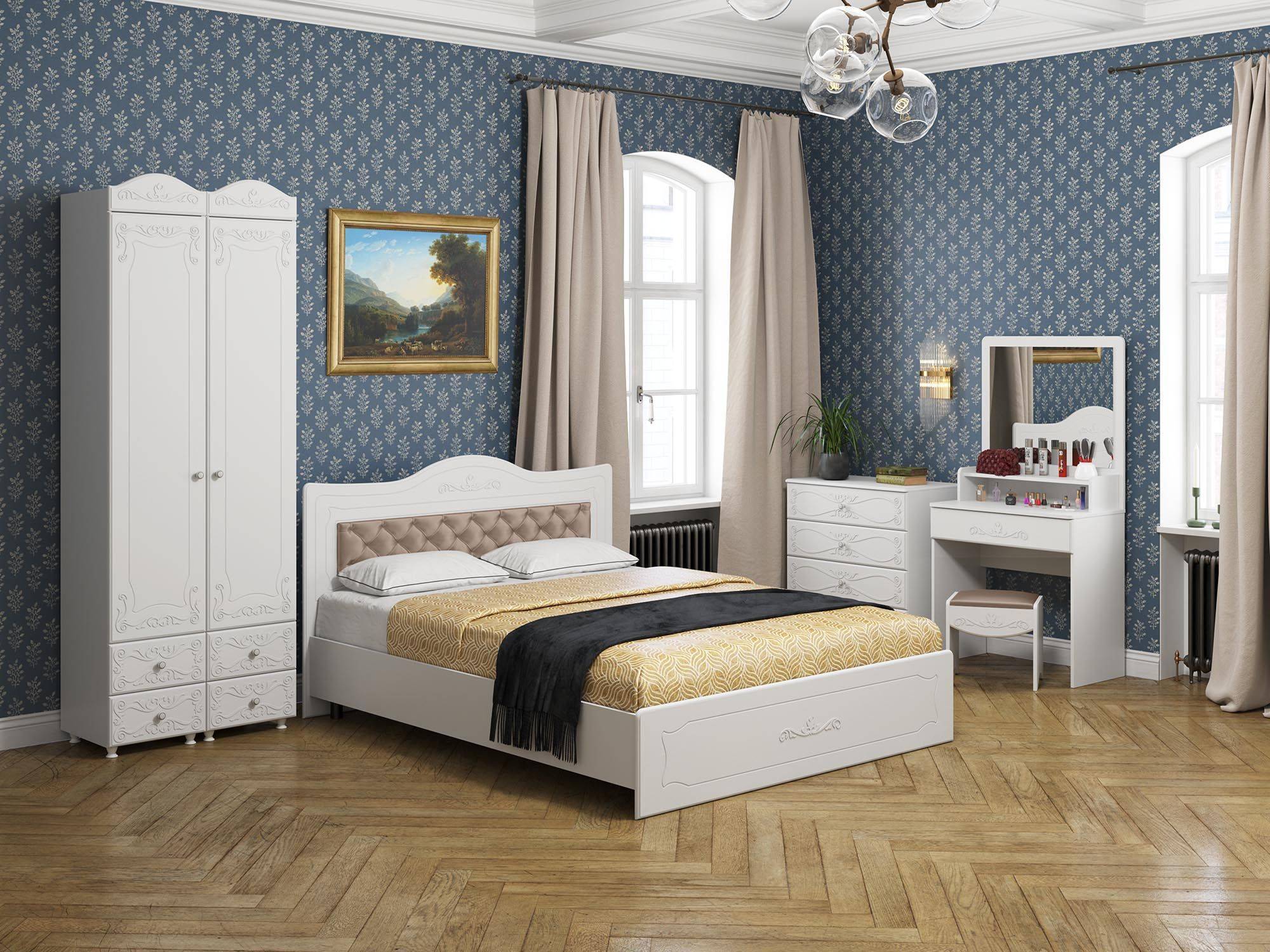 Спальня Италия-2 мягкая спинка белое дерево Белое дерево, Белый, МДФ, ЛДСП