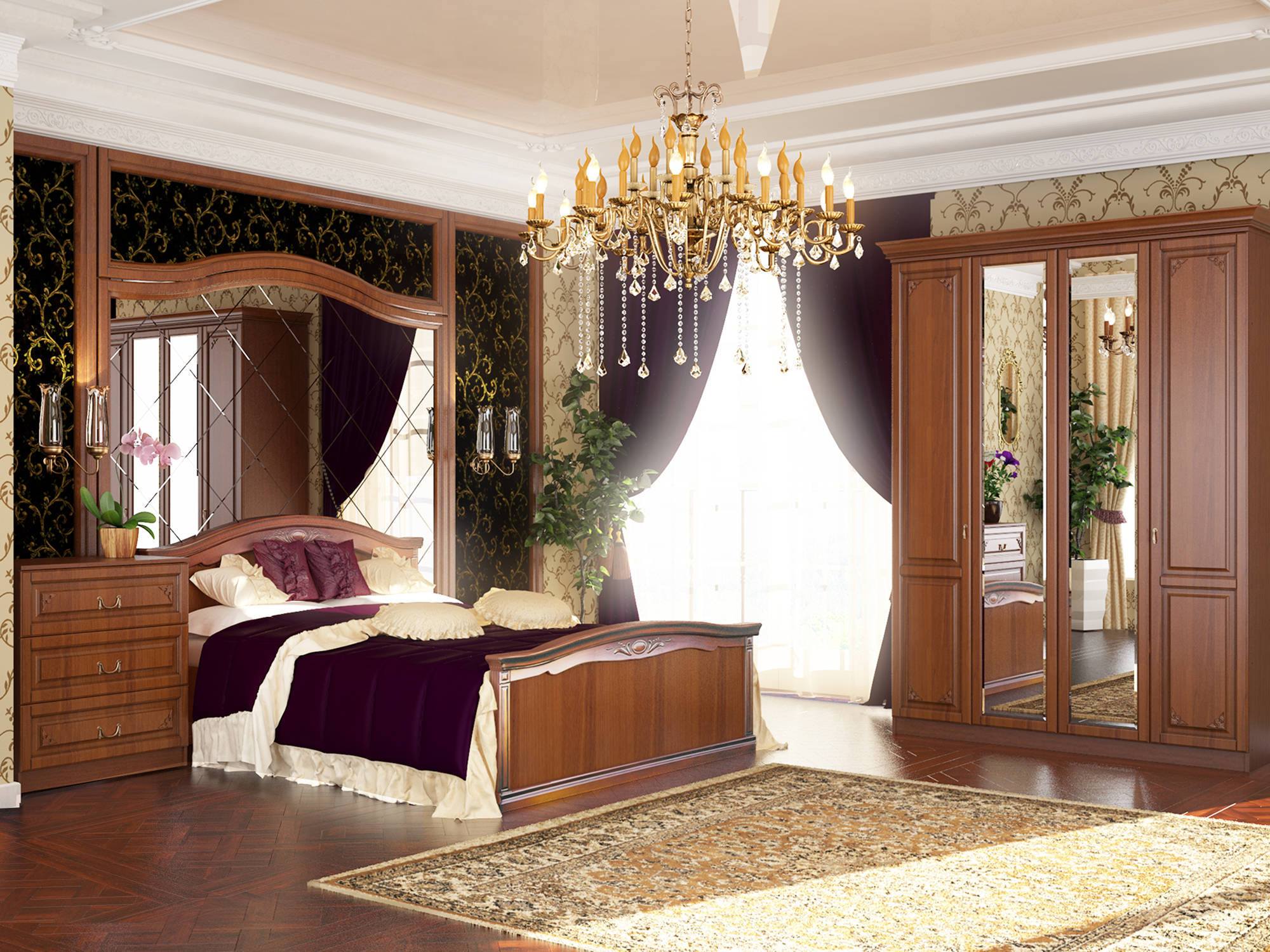 Спальня Лючия 1 Итальянский орех, Коричневый, КДСП, Зеркало карниз для шкафа лючия коричневый кдсп