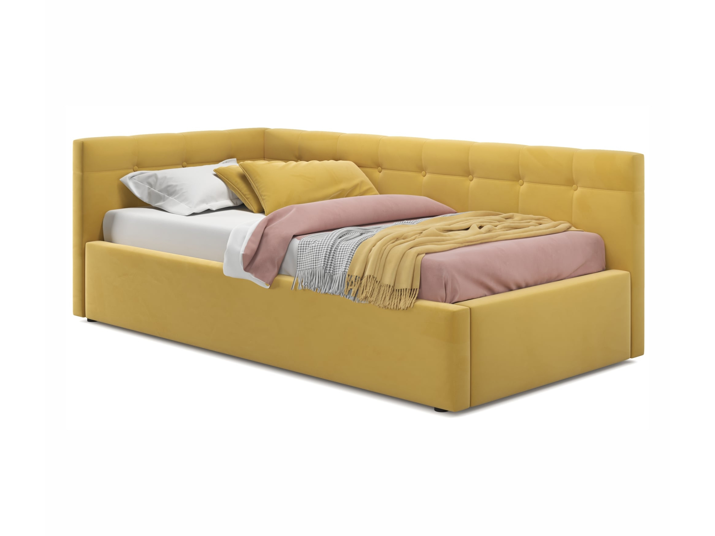 Односпальная кровать-тахта Bonna 900 желтая с подъемным механизмом и матрасом ГОСТ желтый, Желтый, Велюр, ДСП