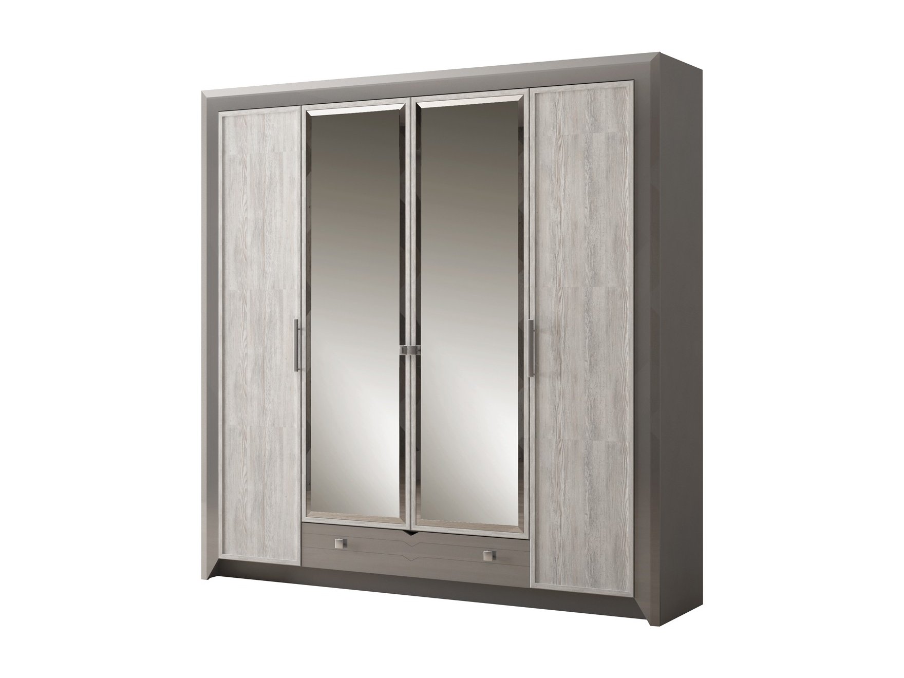 Шкаф Фьорд №158 4-дверный Серебристый серый, сосна астана, ЛДСП