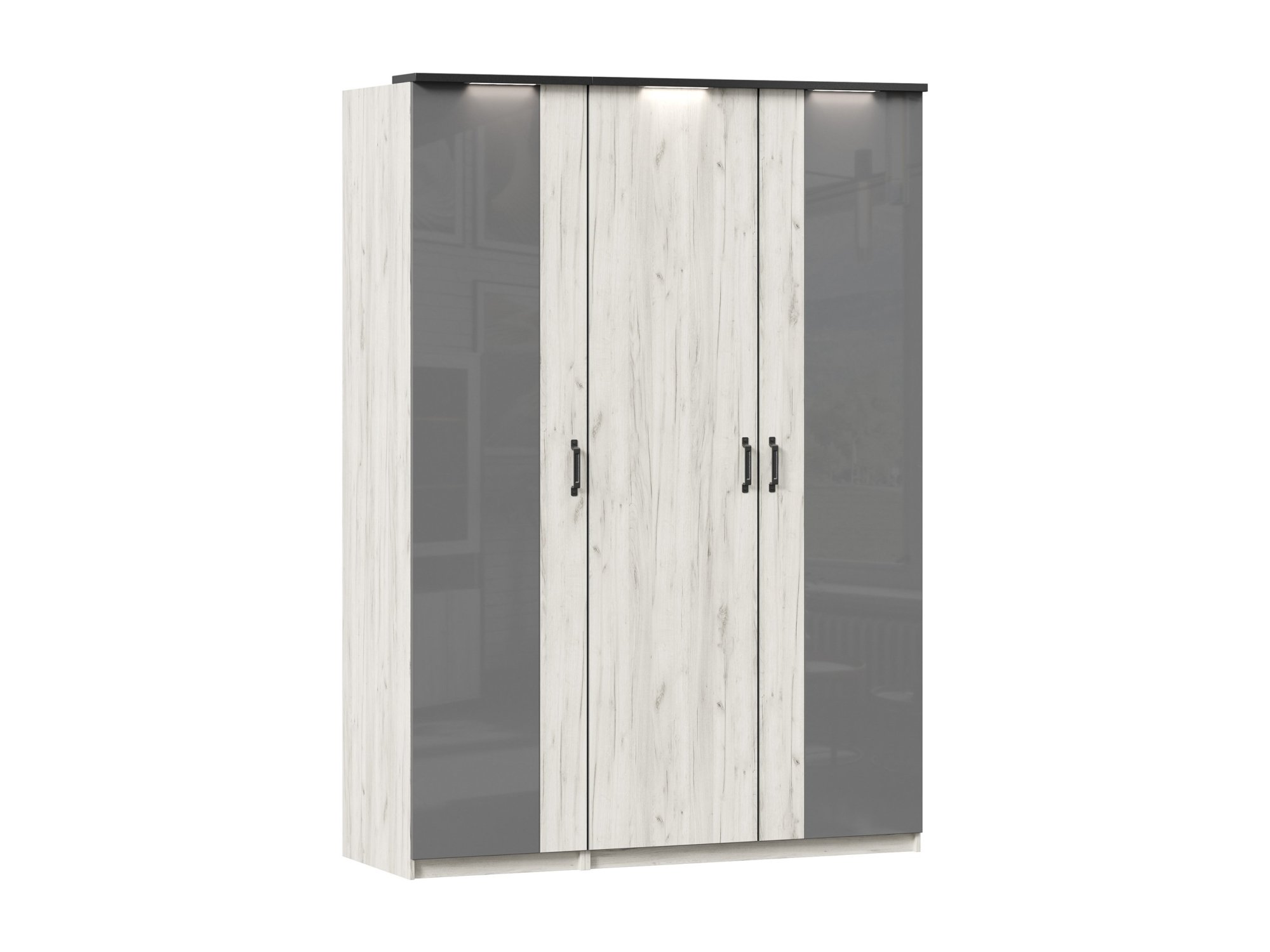 Техно Шкаф трехстворчатый с комбинированными дверями (Дуб Крафт белый) Белый