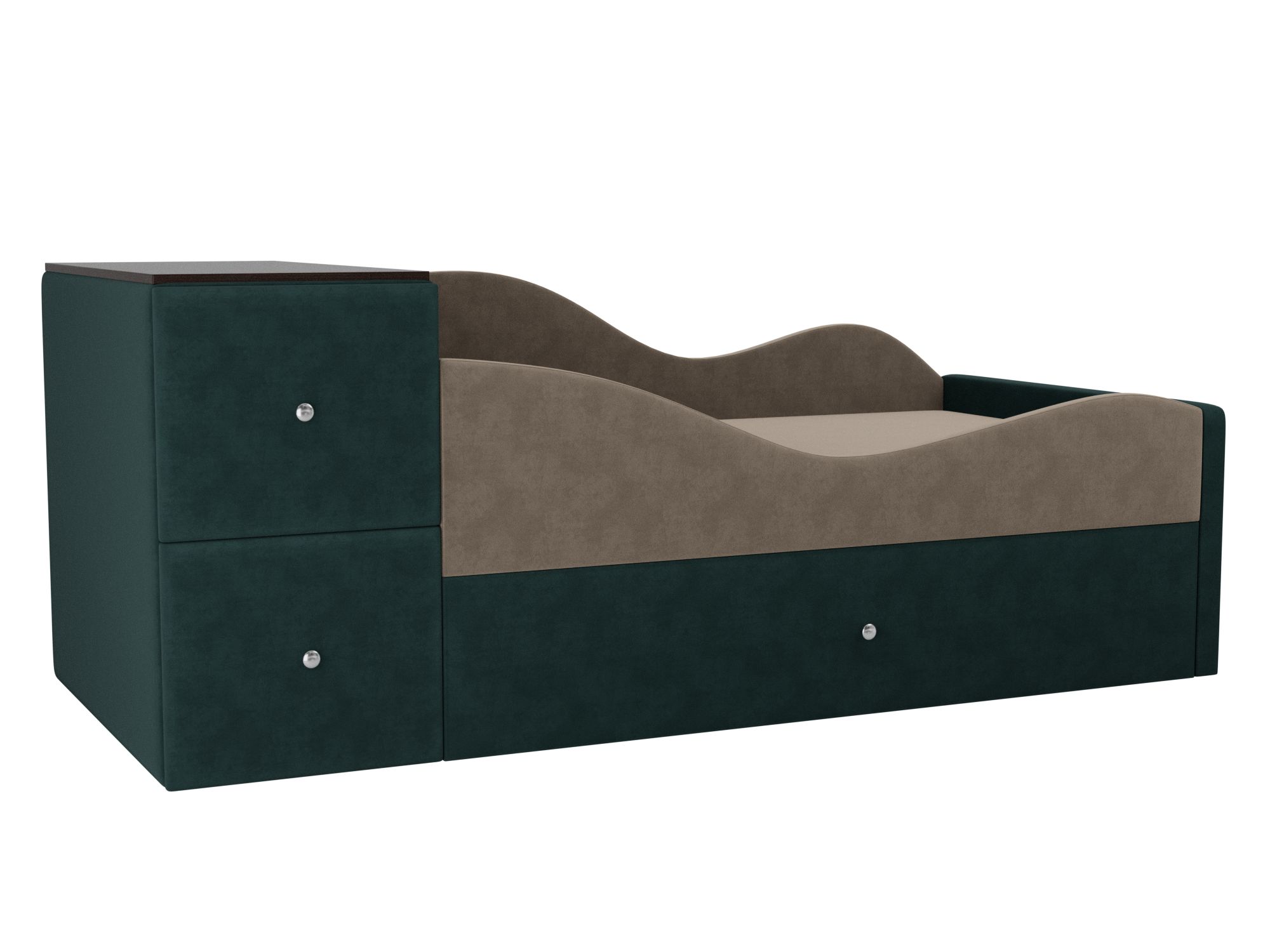 диван кровать денвер бежевый бирюзовый велюр Детская кровать Дельта Правый угол Бежевый, Бирюзовый, ЛДСП
