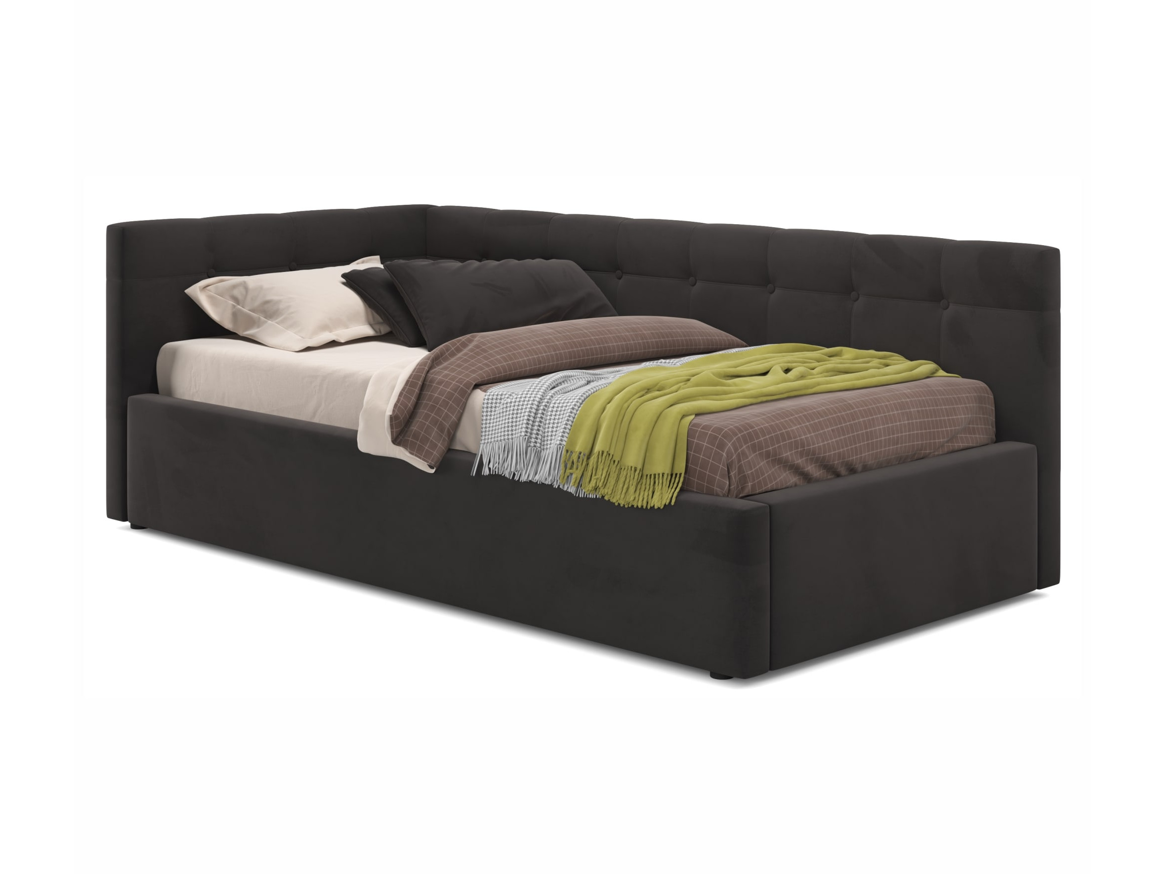 Односпальная кровать-тахта Bonna 900 темная с подъемным механизмом темный, Черный, Велюр, ДСП