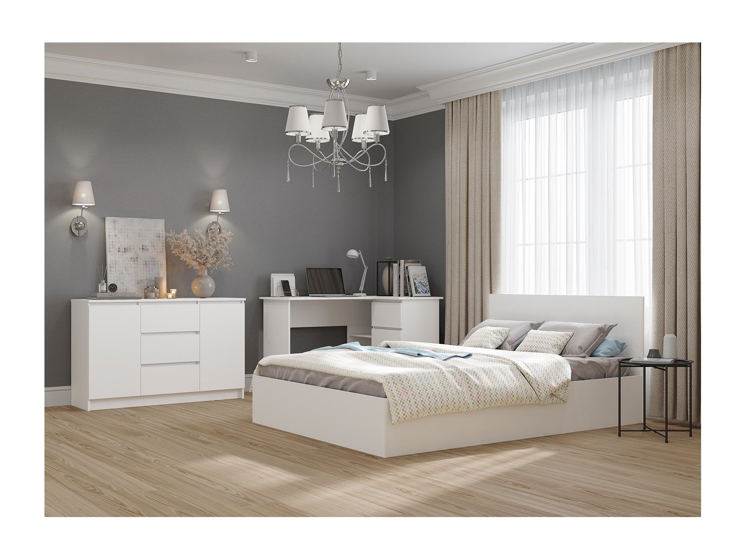 цена Модульная спальня Мори, композиция 4 (Белый) Белый, ЛДСП